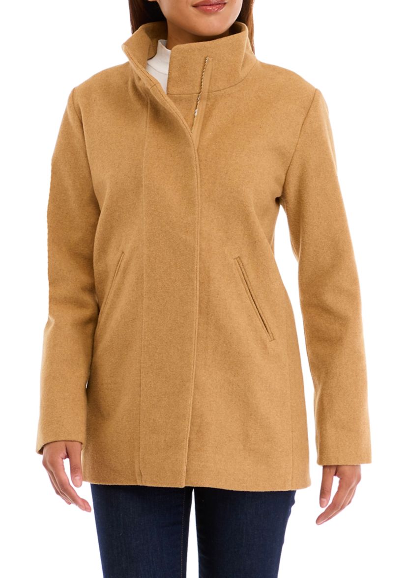 Womens Faux Wool Zipper Stand Collar Jacket