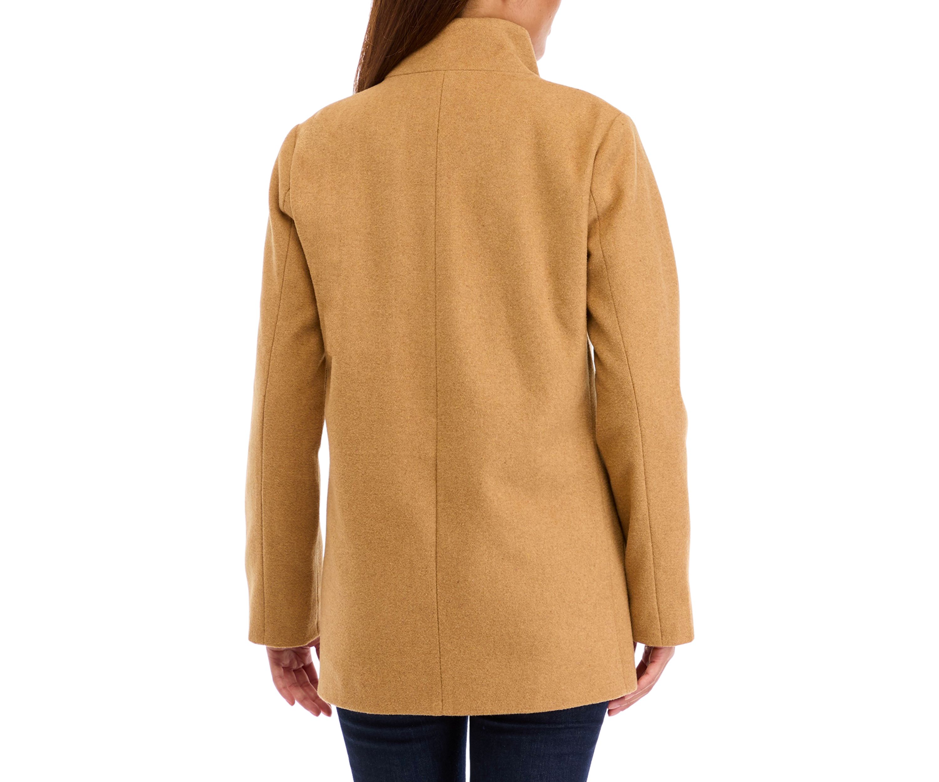 Womens Faux Wool Zipper Stand Collar Jacket