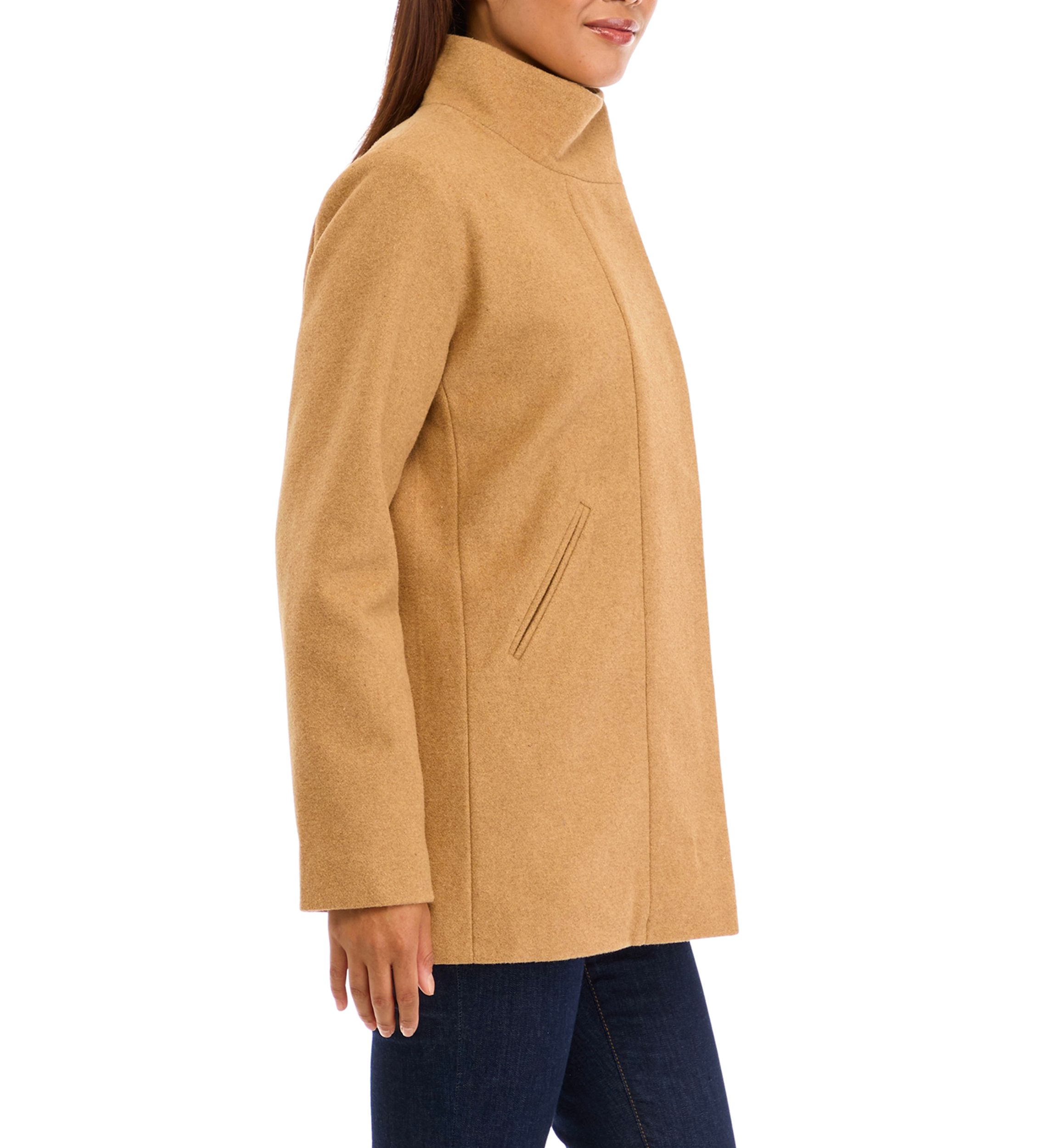 Womens Faux Wool Zipper Stand Collar Jacket