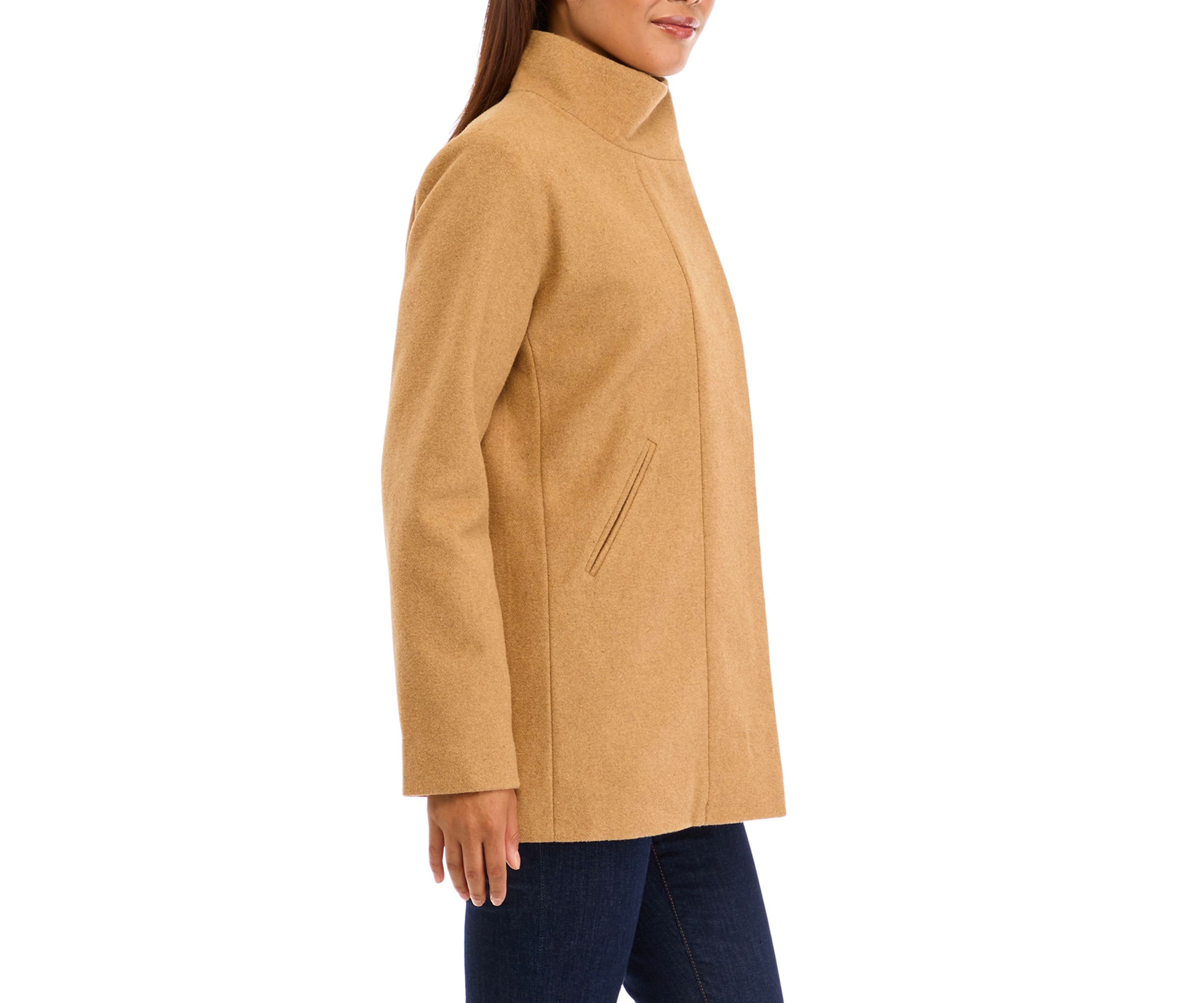 Womens Faux Wool Zipper Stand Collar Jacket