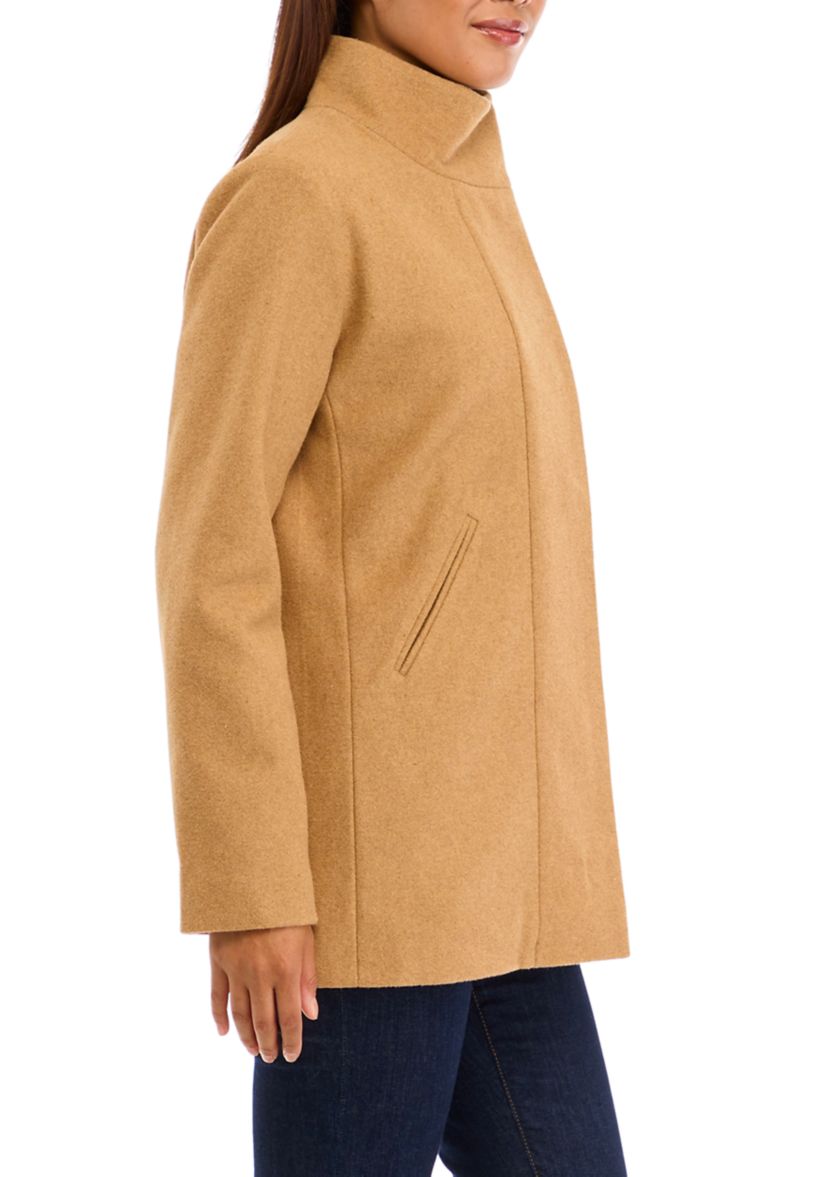Womens Faux Wool Zipper Stand Collar Jacket