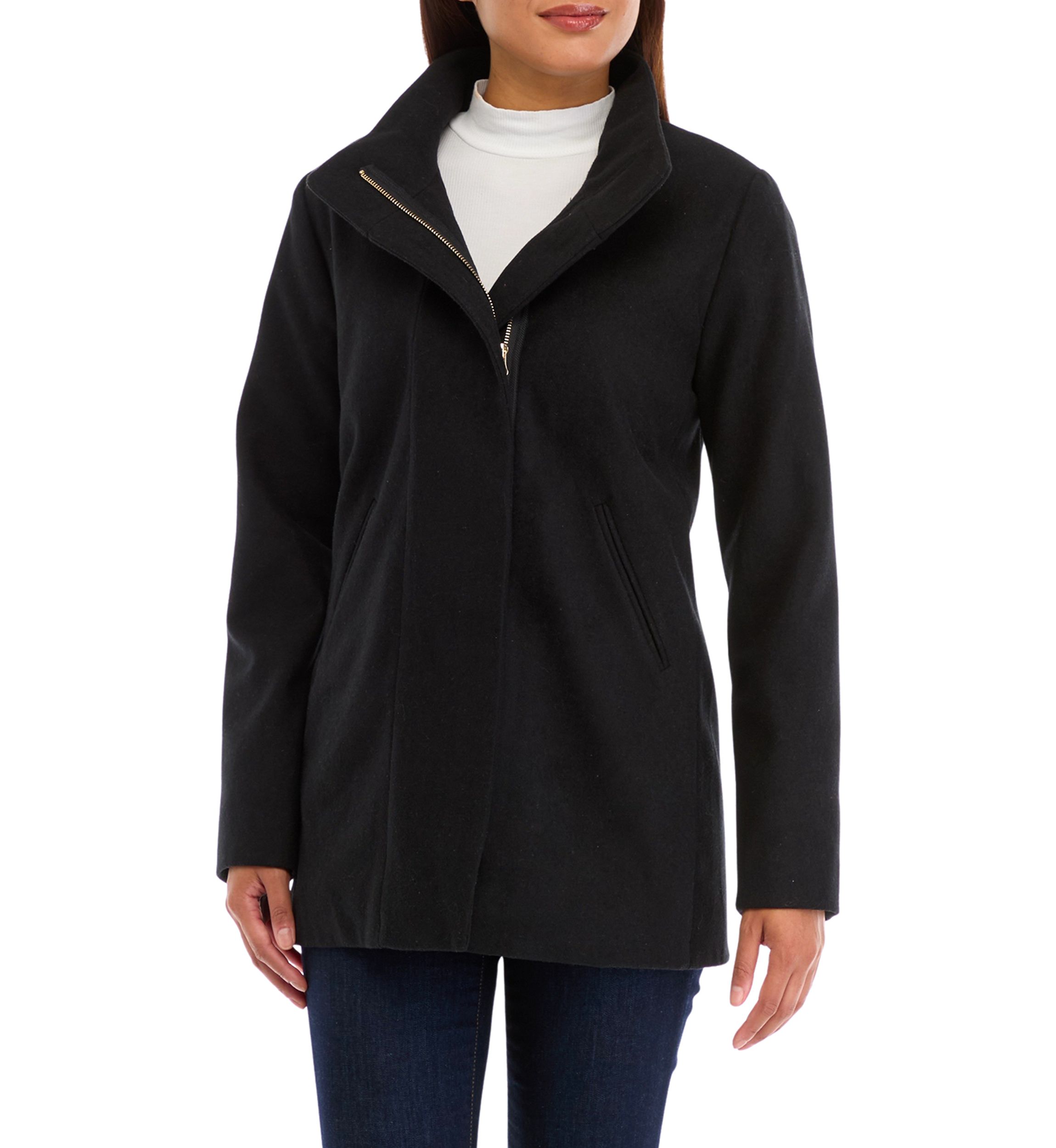 Womens Faux Wool Stand Collar Jacket