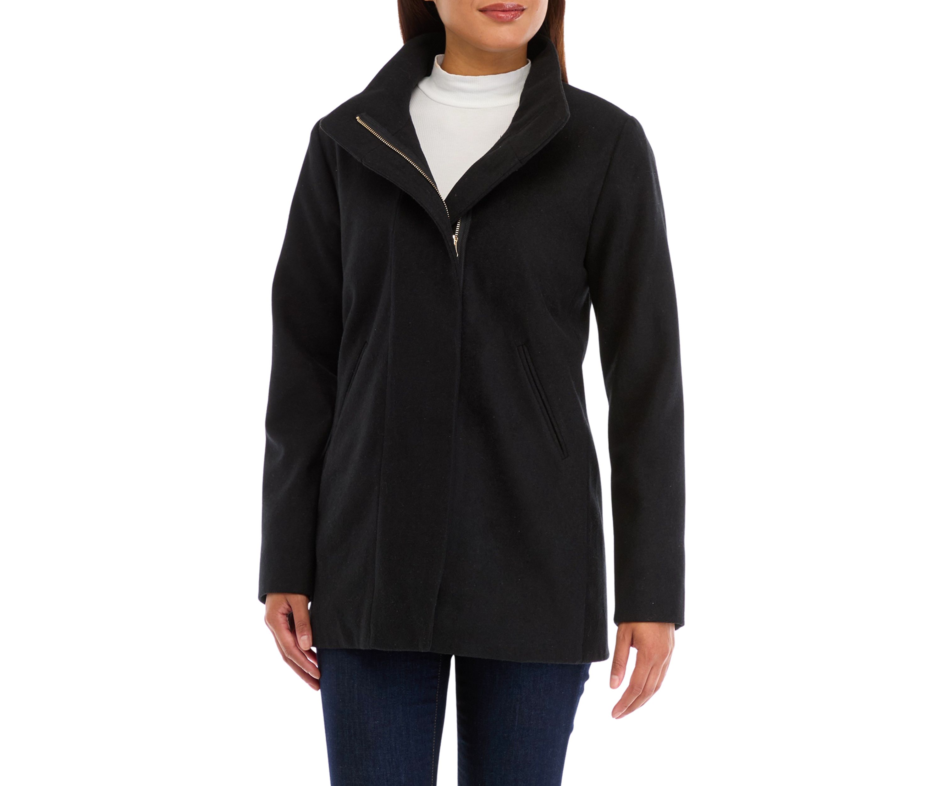 Womens Faux Wool Stand Collar Jacket
