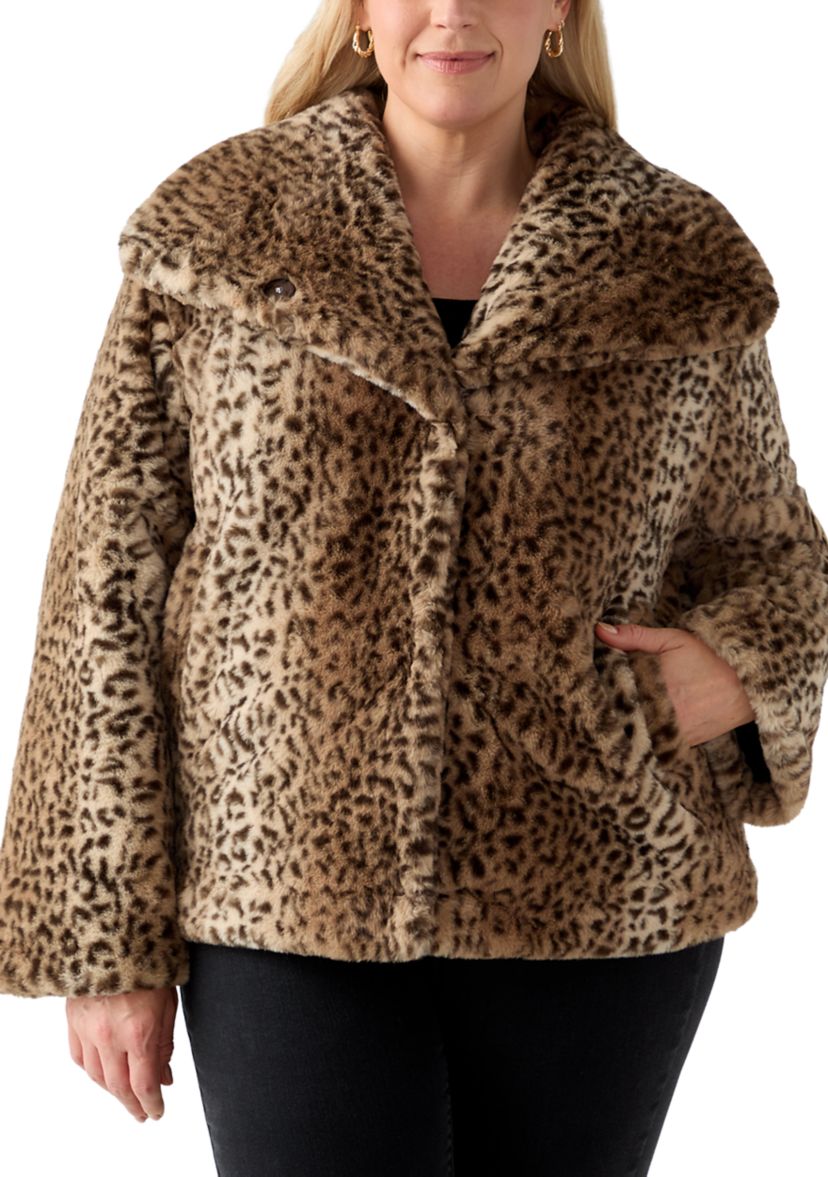 Plus Size Animal Print Faux Fur Coat