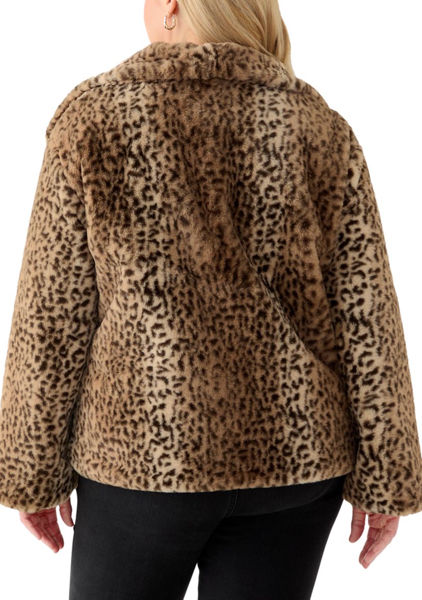 Plus Size Animal Print Faux Fur Coat