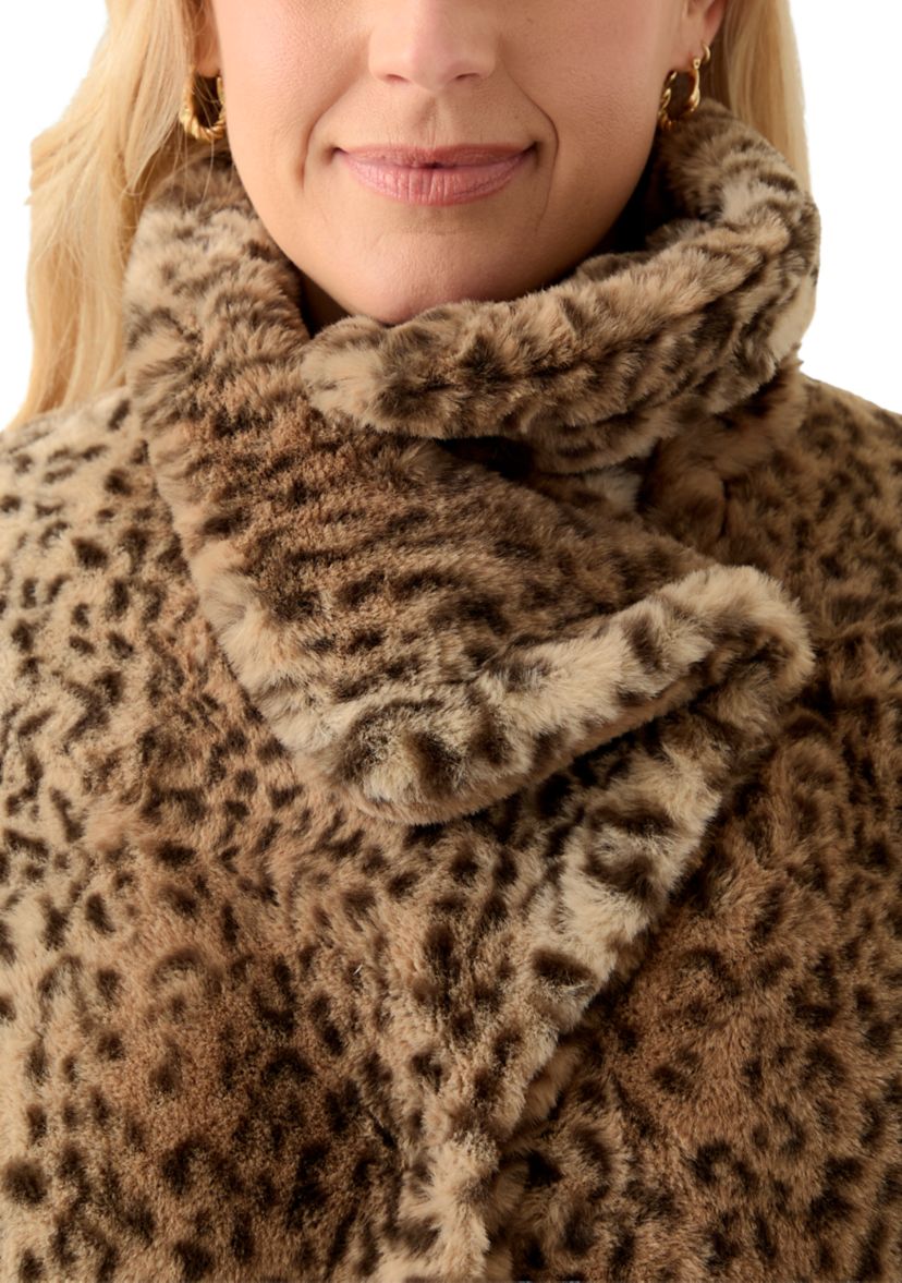 Plus Size Animal Print Faux Fur Coat