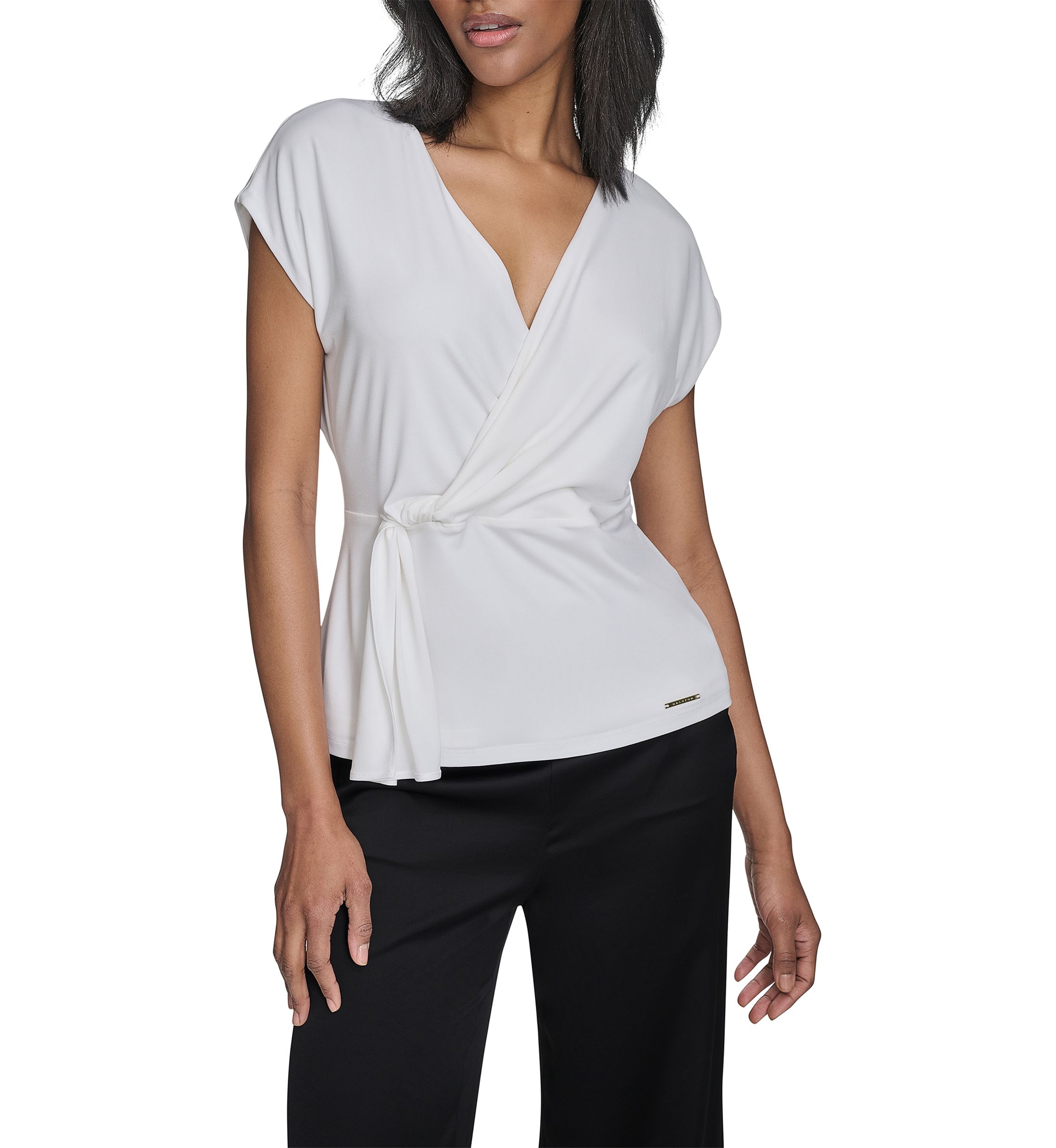 Womens Short Sleeve Side Sash Jersey Top 