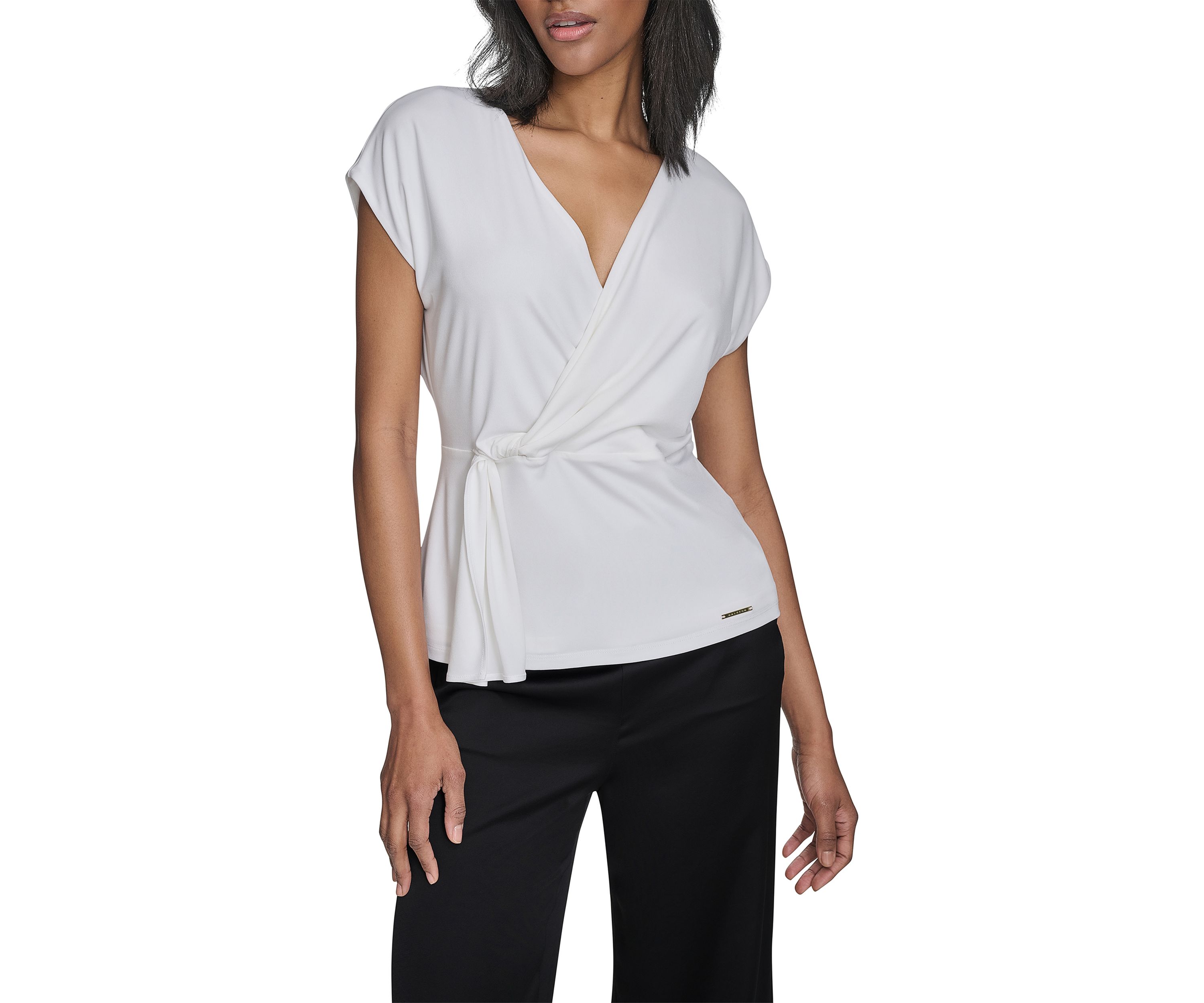 Womens Short Sleeve Side Sash Jersey Top 
