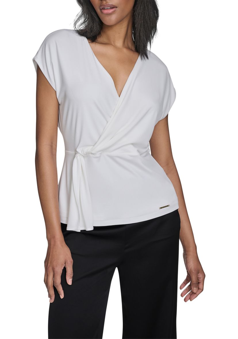 Womens Short Sleeve Side Sash Jersey Top 