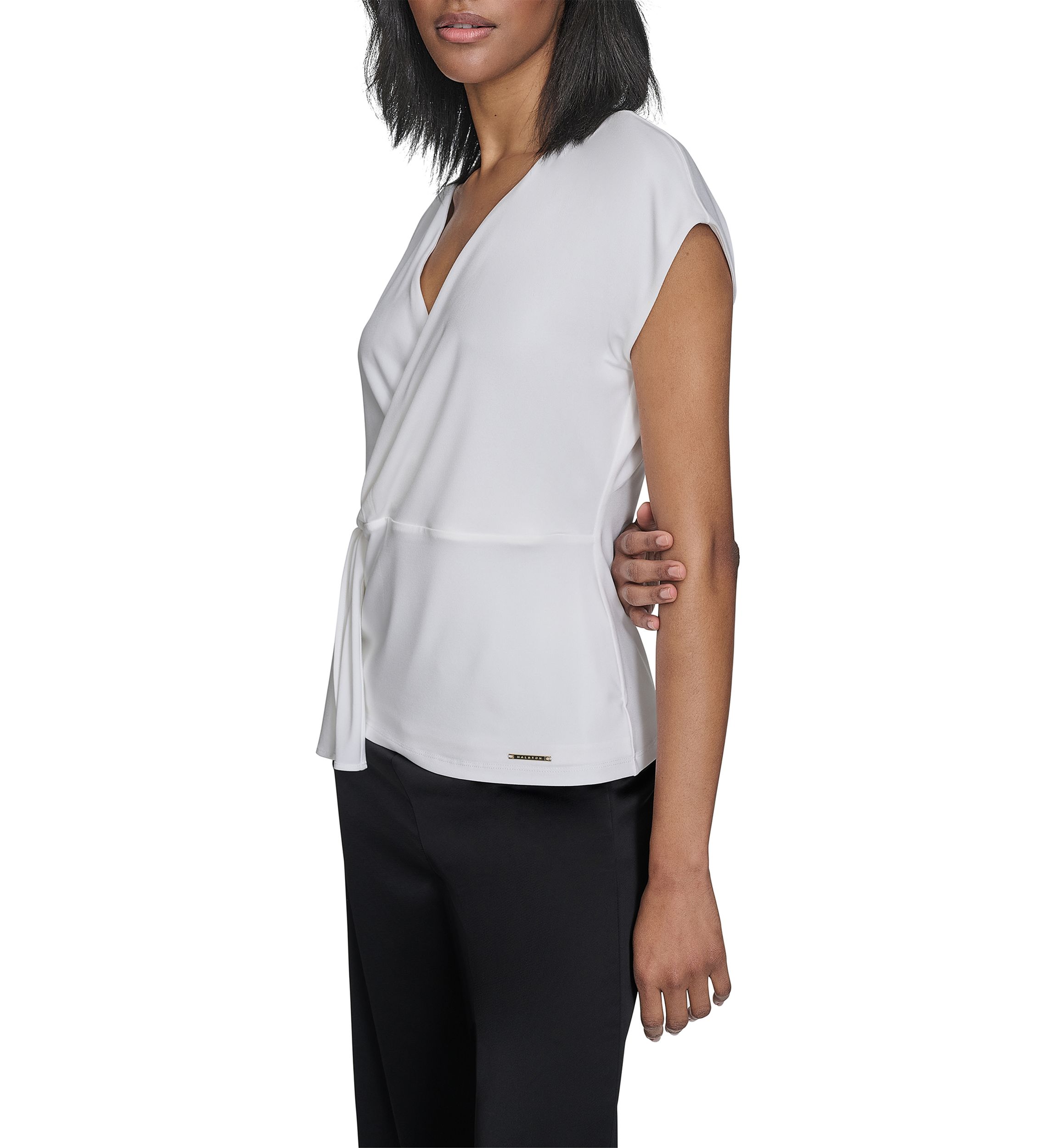 Womens Short Sleeve Side Sash Jersey Top 