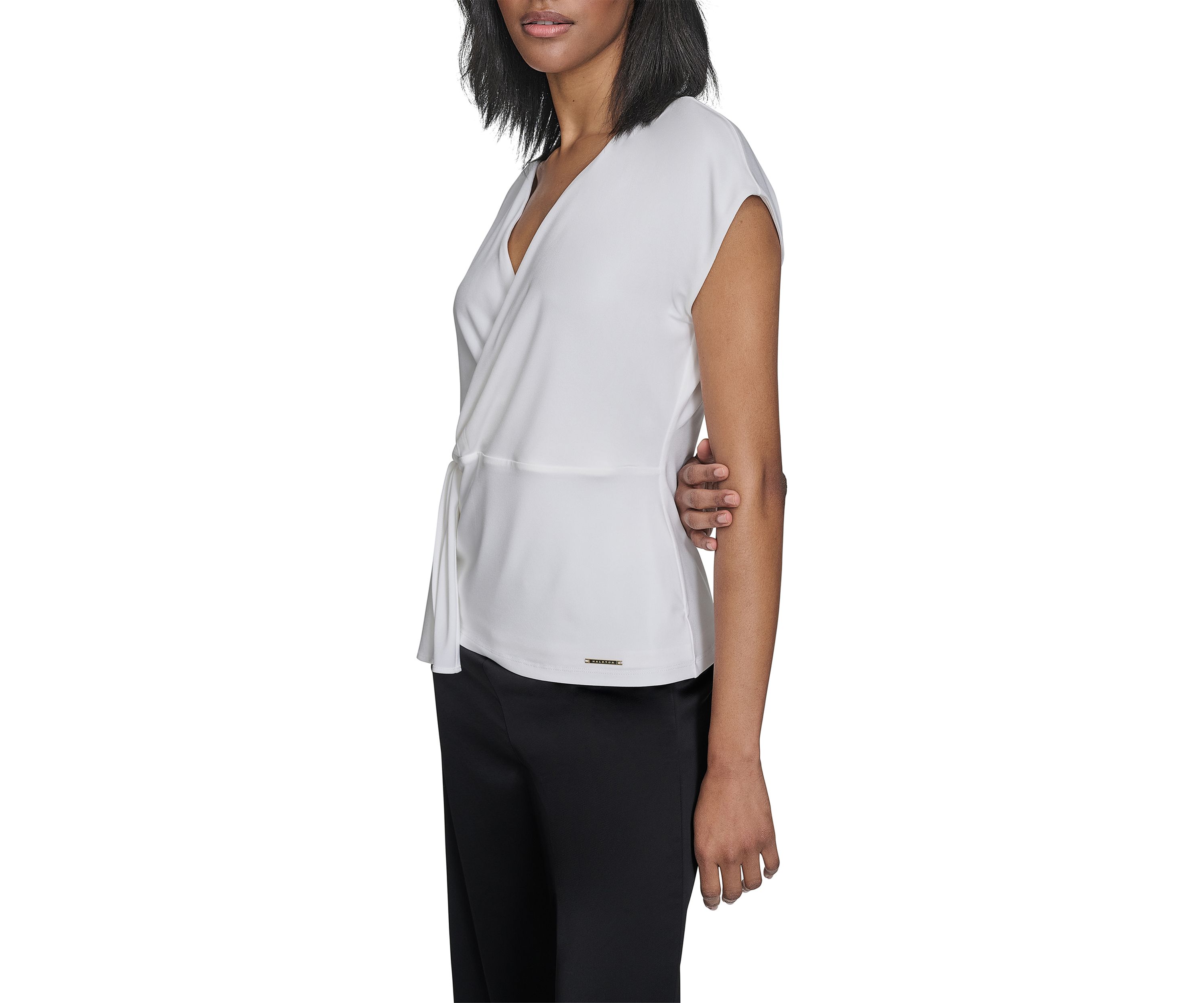 Womens Short Sleeve Side Sash Jersey Top 