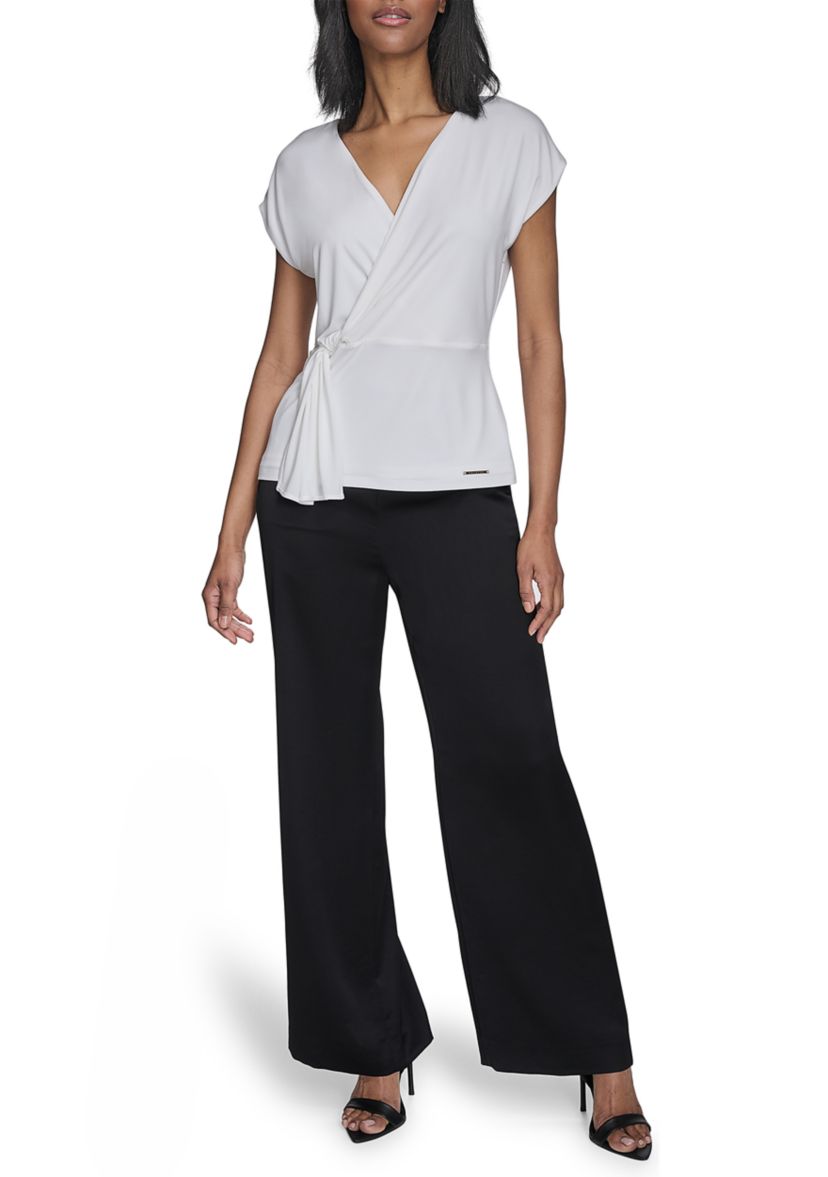Womens Short Sleeve Side Sash Jersey Top 