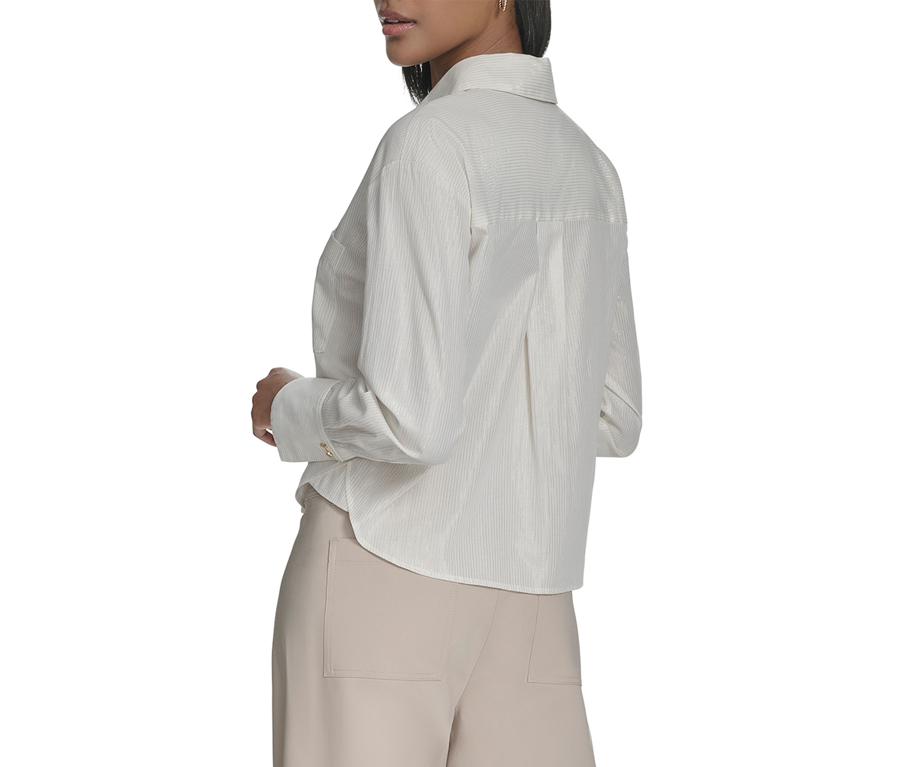 Womens Gold Striped Boxy Button Up Shirt 
