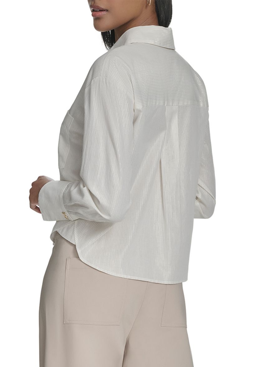 Womens Gold Striped Boxy Button Up Shirt 