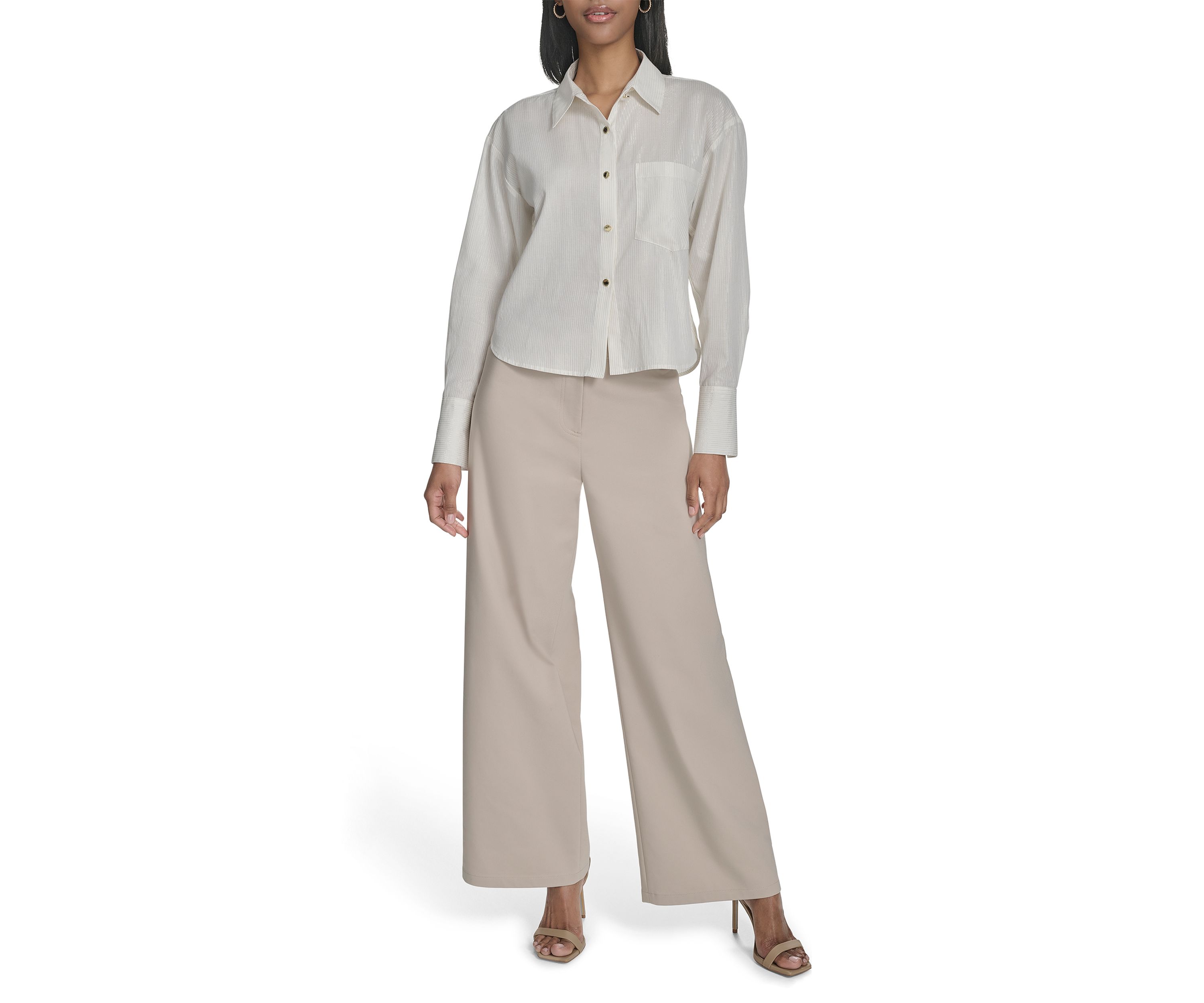 Womens Gold Striped Boxy Button Up Shirt 