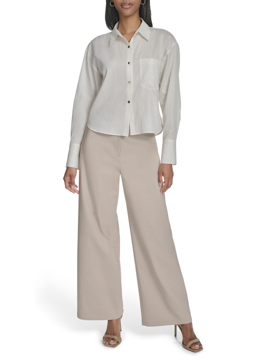 Womens Gold Striped Boxy Button Up Shirt 