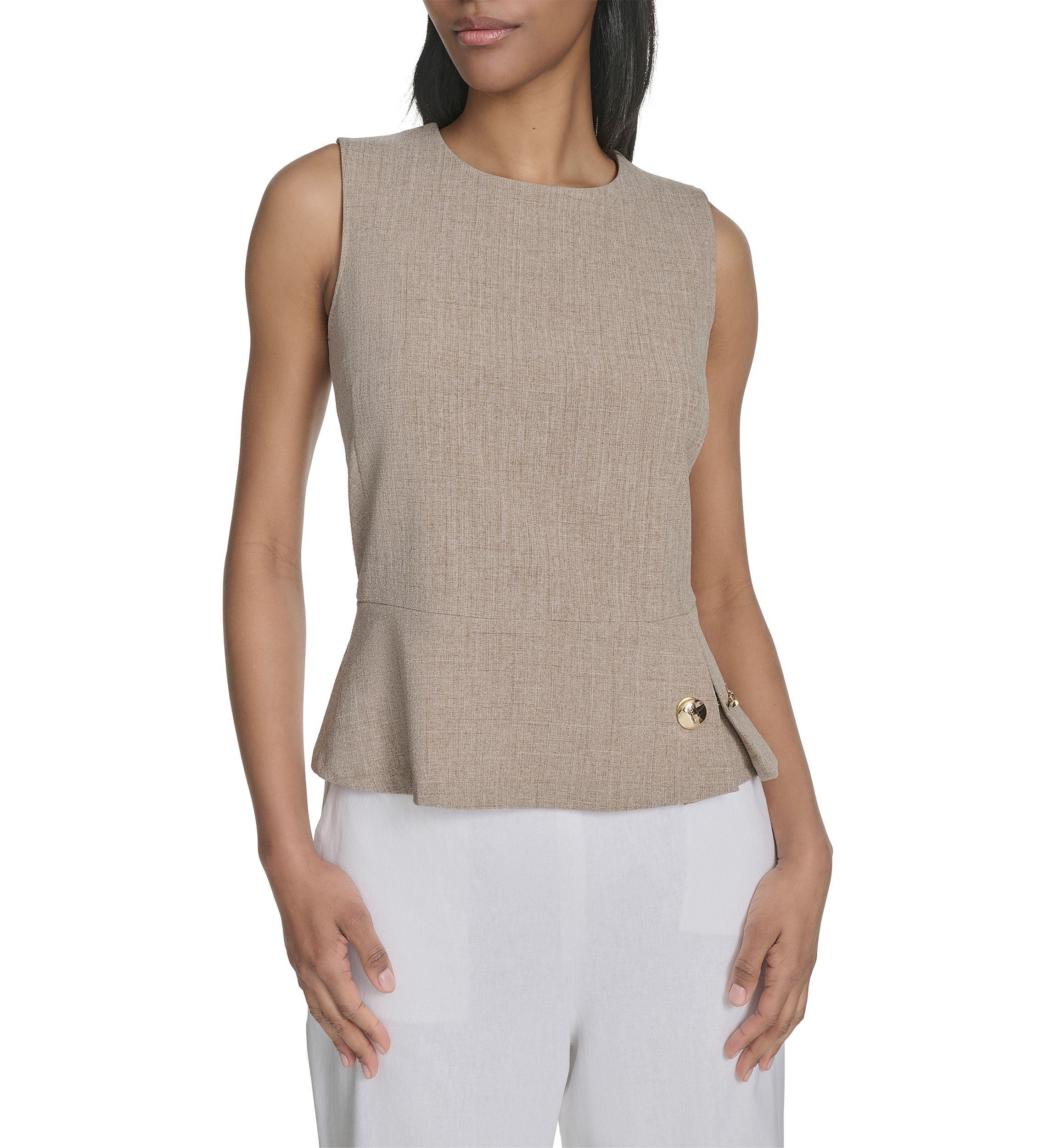 Womens Linen-Like Sleeveless Peplum Top