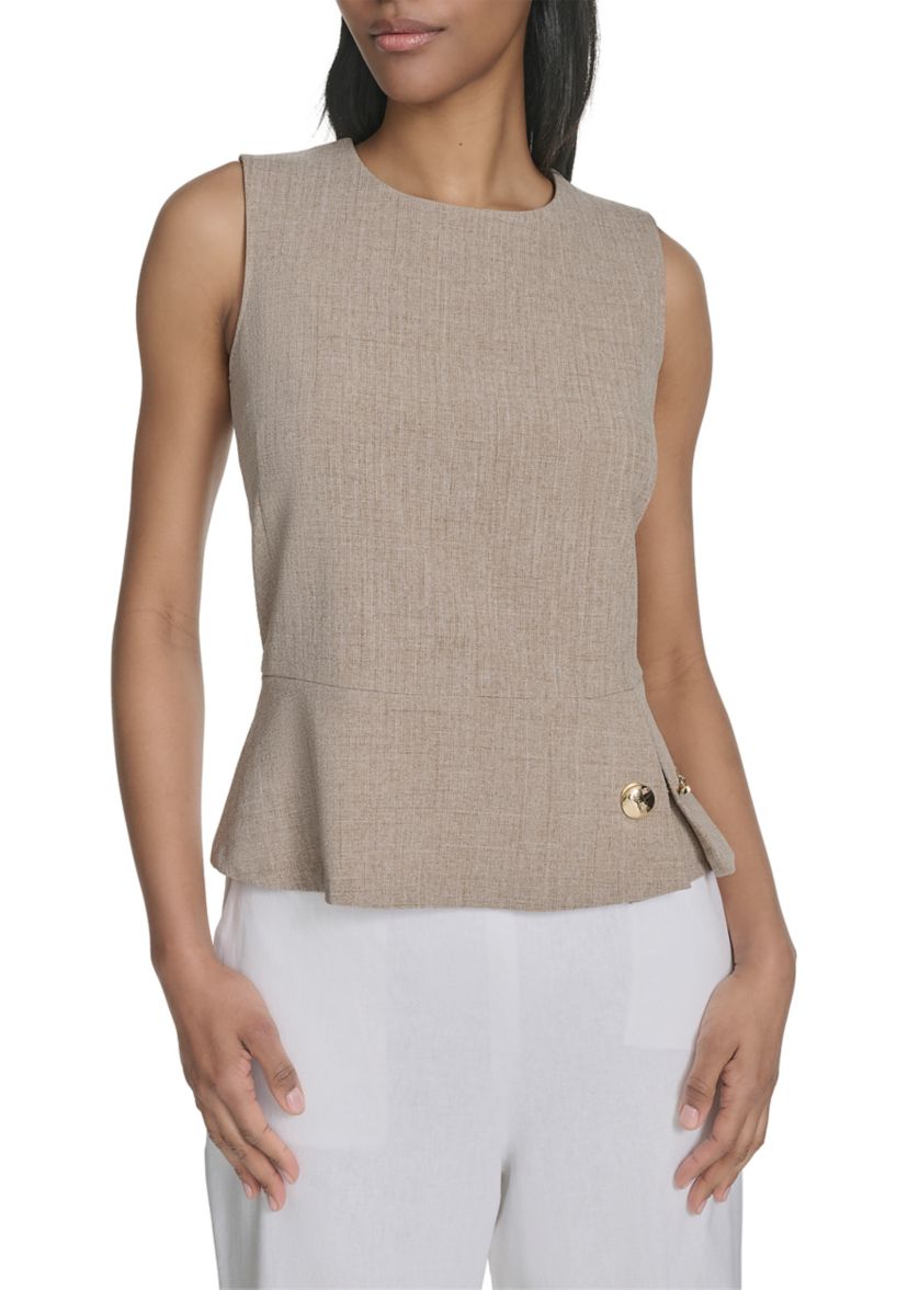 Womens Linen-Like Sleeveless Peplum Top