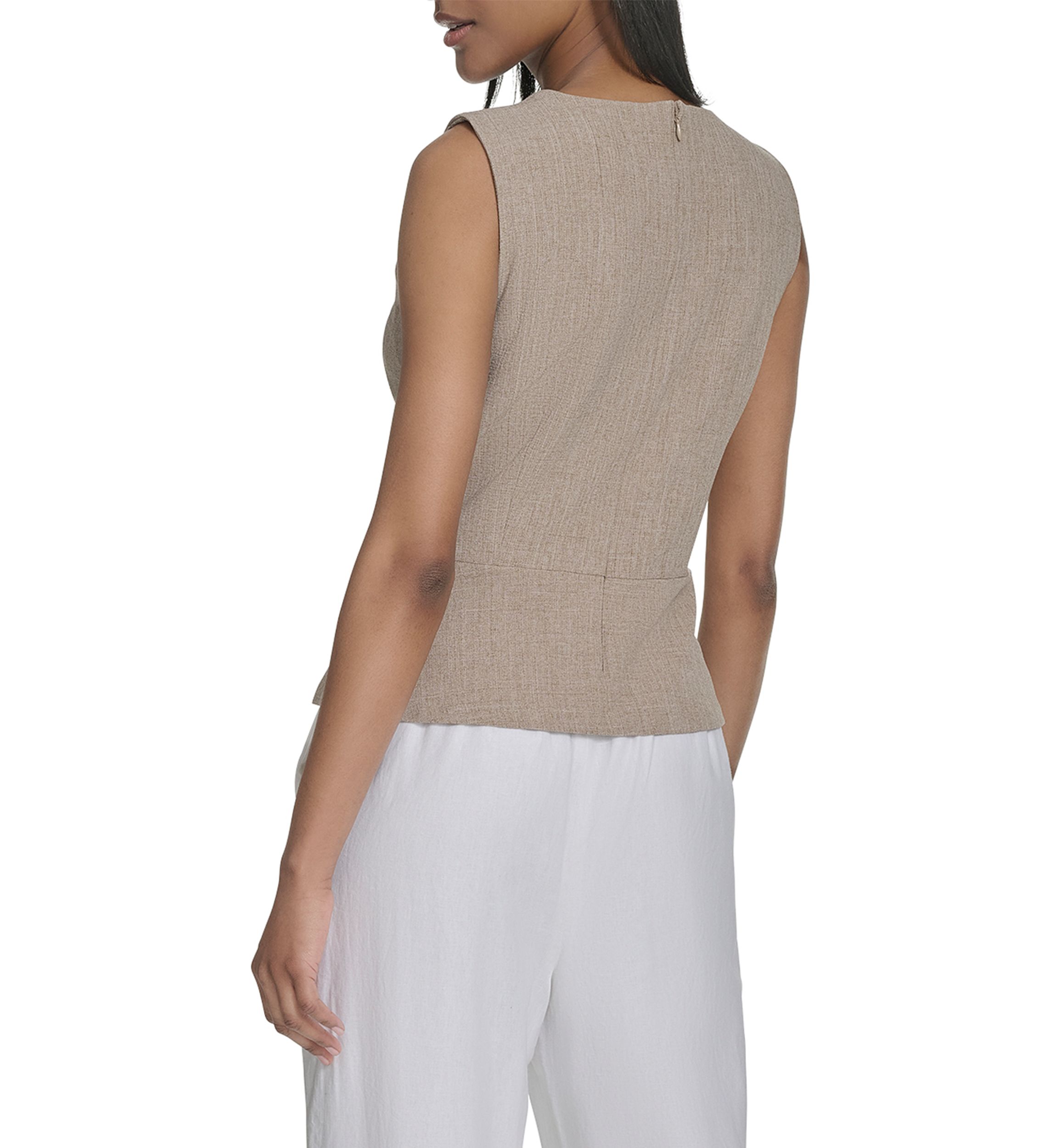 Womens Linen-Like Sleeveless Peplum Top