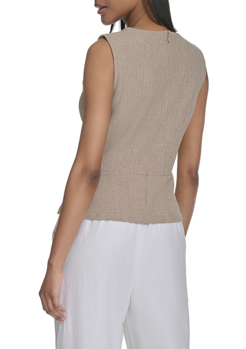 Womens Linen-Like Sleeveless Peplum Top