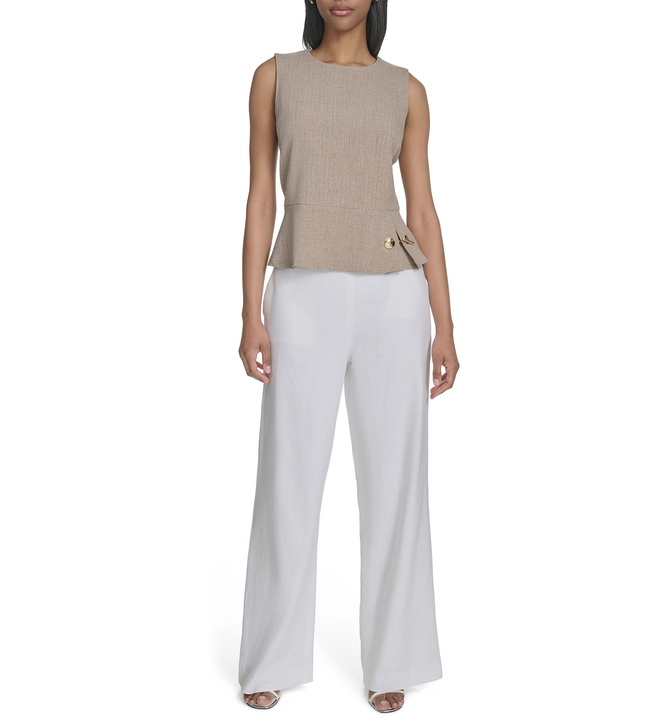 Womens Linen-Like Sleeveless Peplum Top