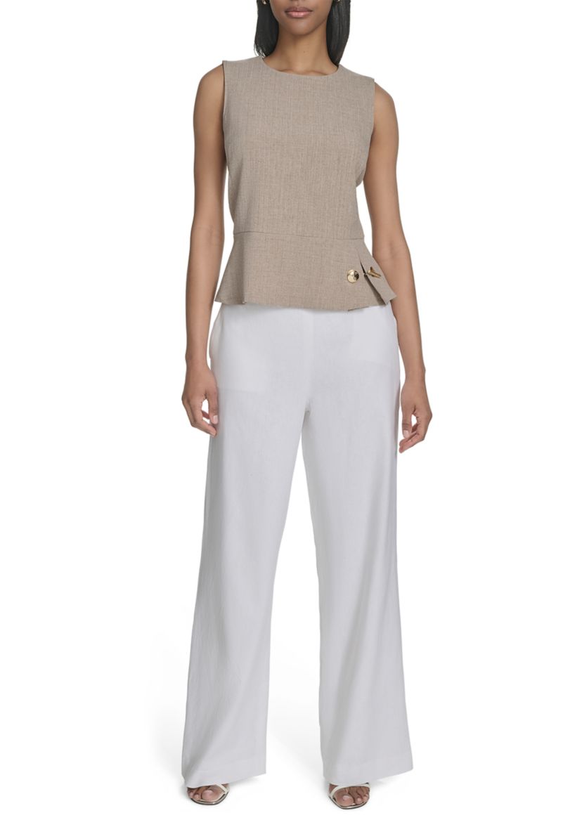 Womens Linen-Like Sleeveless Peplum Top