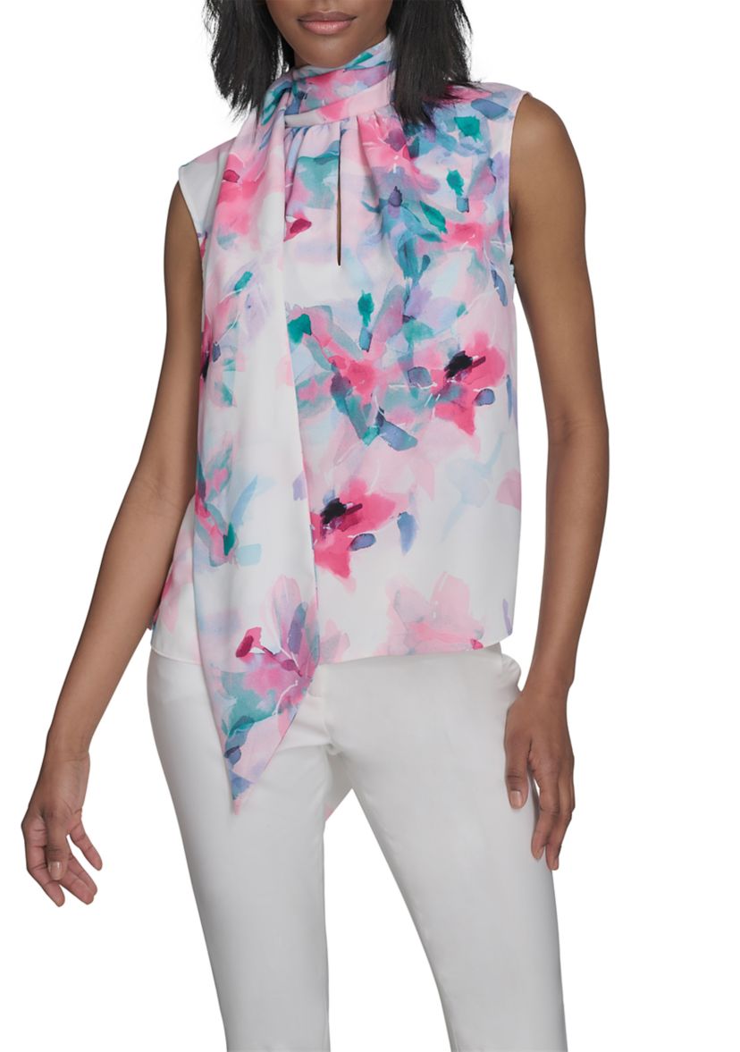 Womens Back Bow Sleeveless Tie Blouse