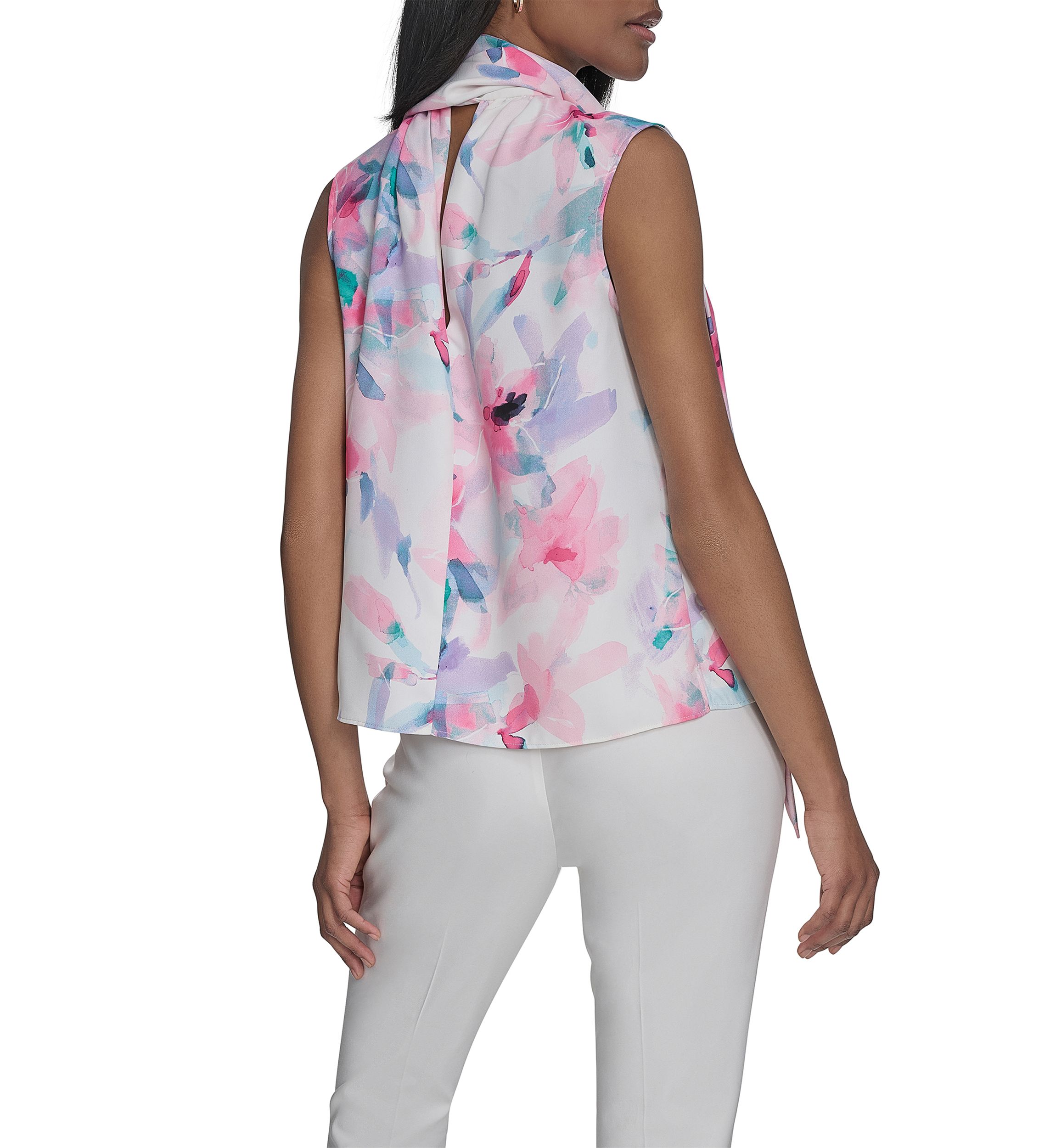 Womens Back Bow Sleeveless Tie Blouse