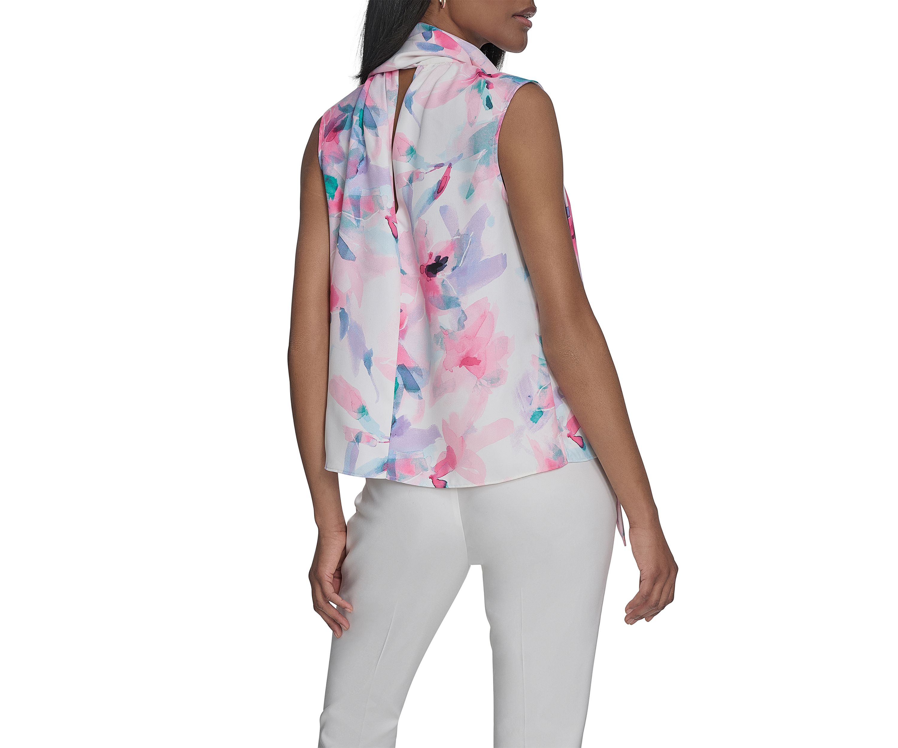Womens Back Bow Sleeveless Tie Blouse