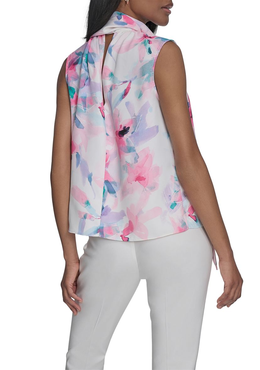 Womens Back Bow Sleeveless Tie Blouse