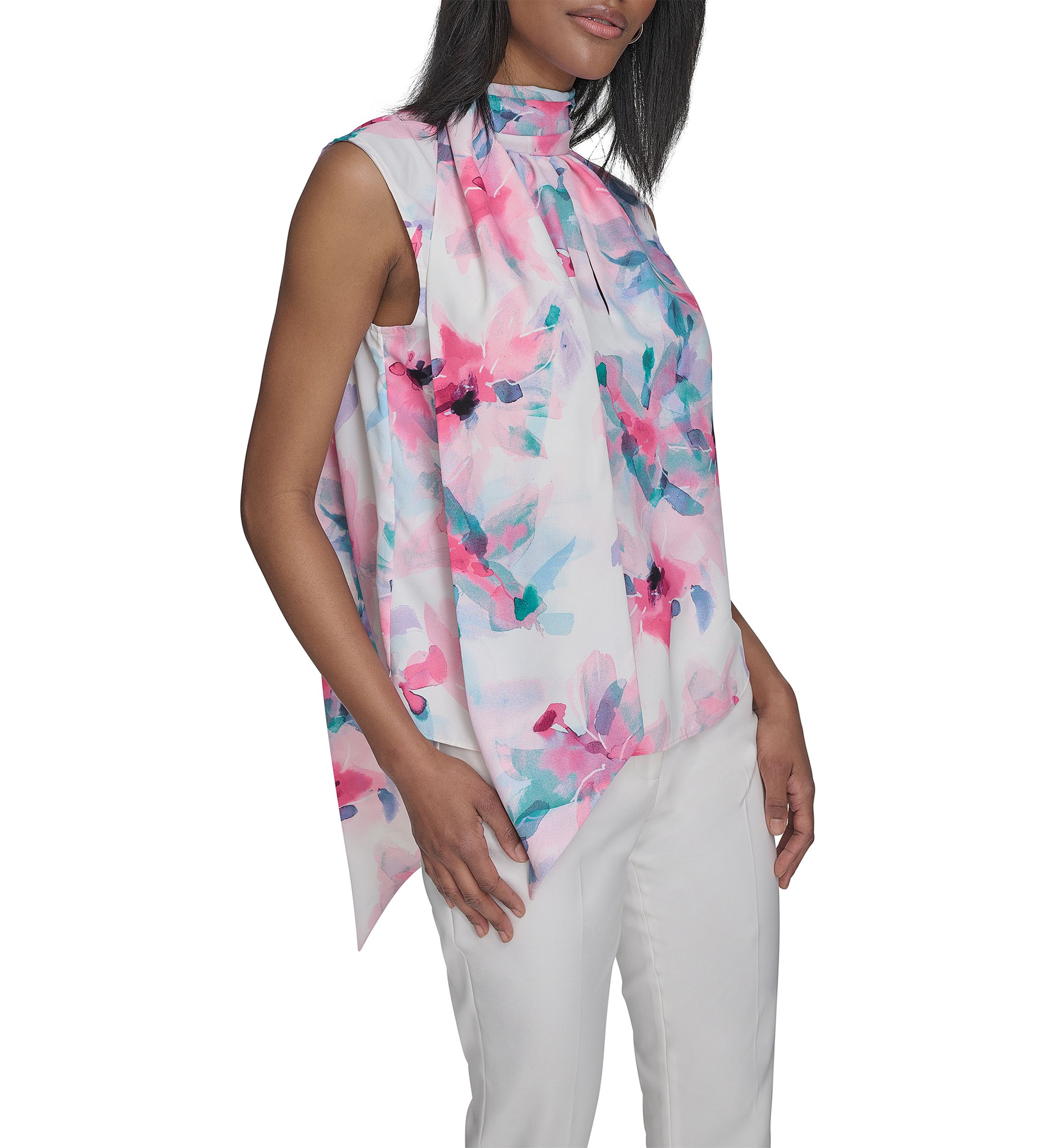 Womens Back Bow Sleeveless Tie Blouse
