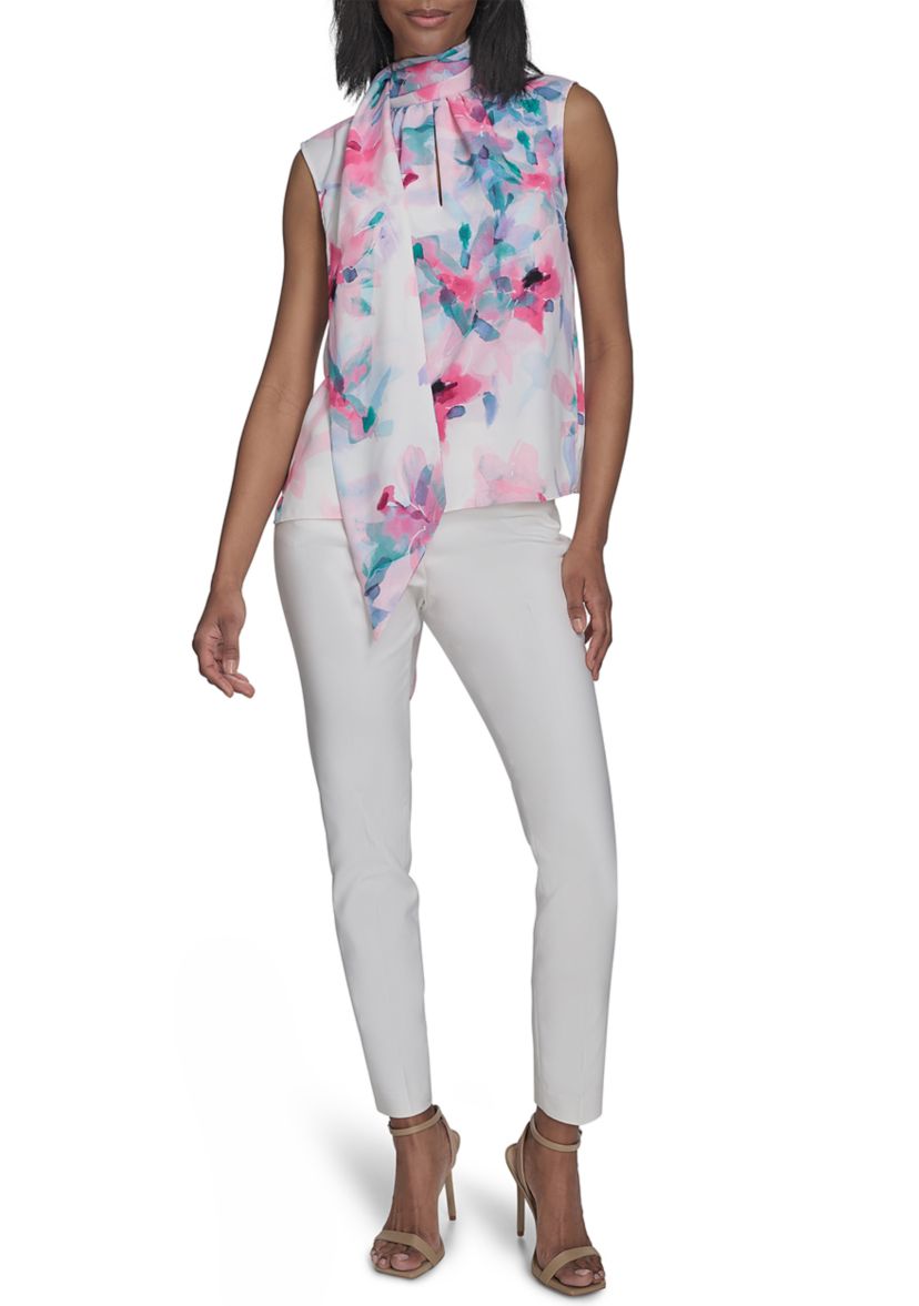 Womens Back Bow Sleeveless Tie Blouse