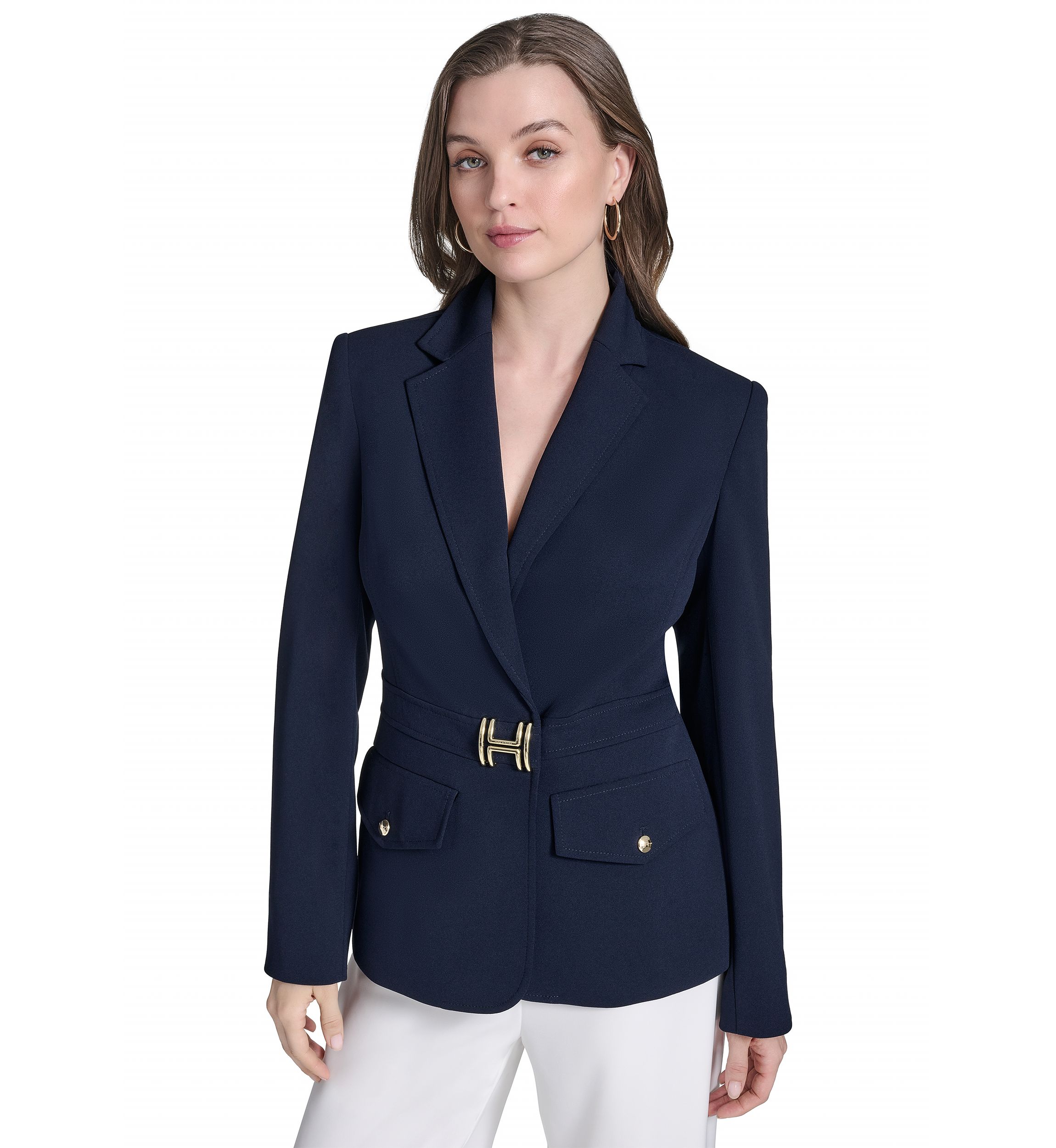 Womens Center Snap Double Pocket Suit Separate Jacket