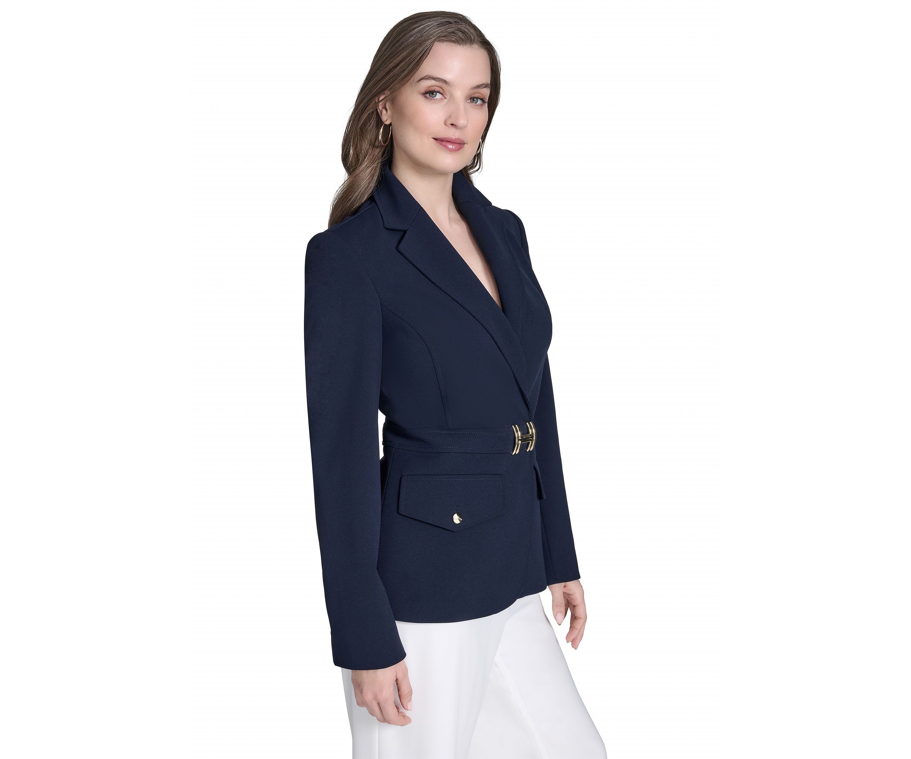 Womens Center Snap Double Pocket Suit Separate Jacket