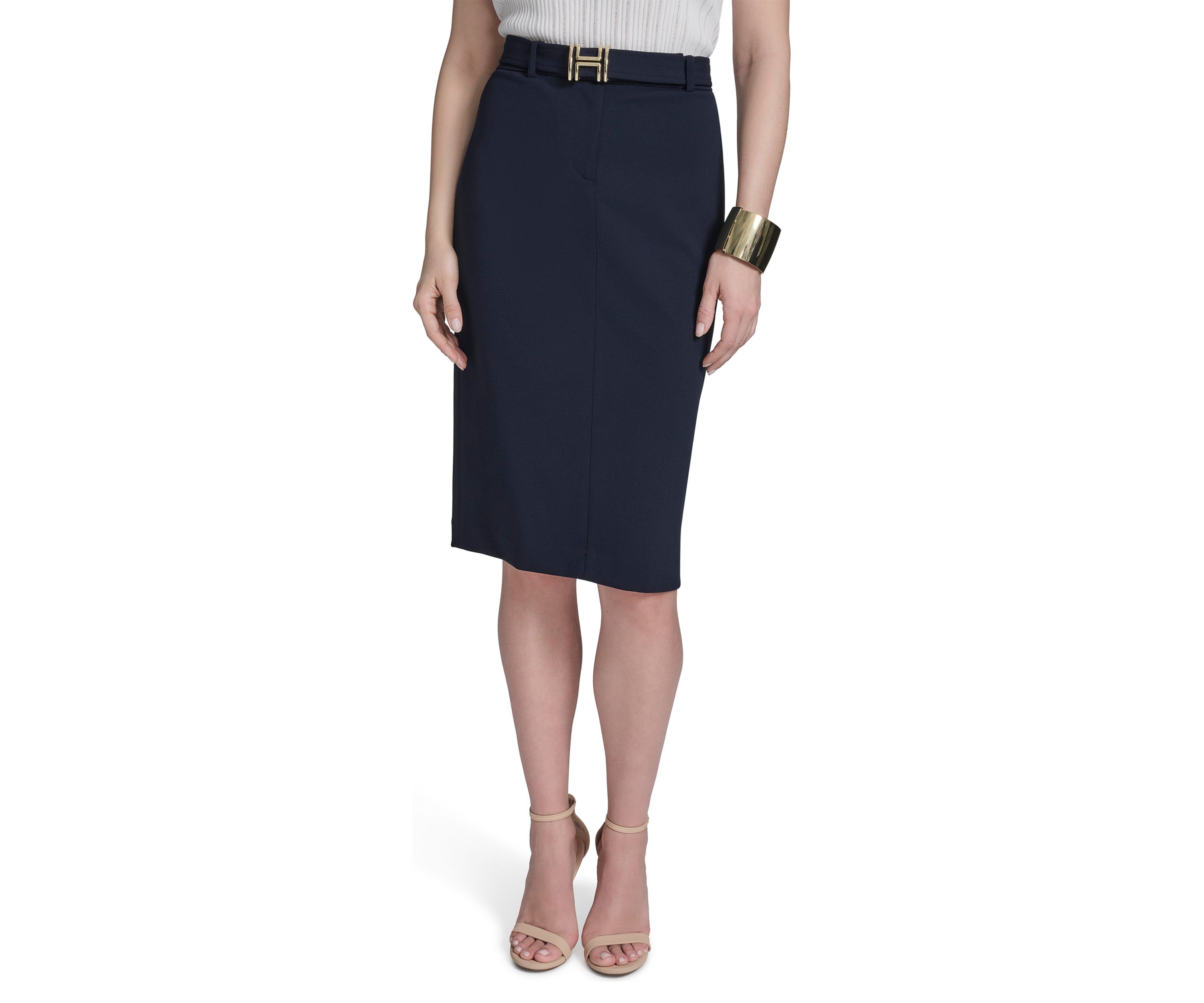 Womens Snap Belt Pencil Skirt