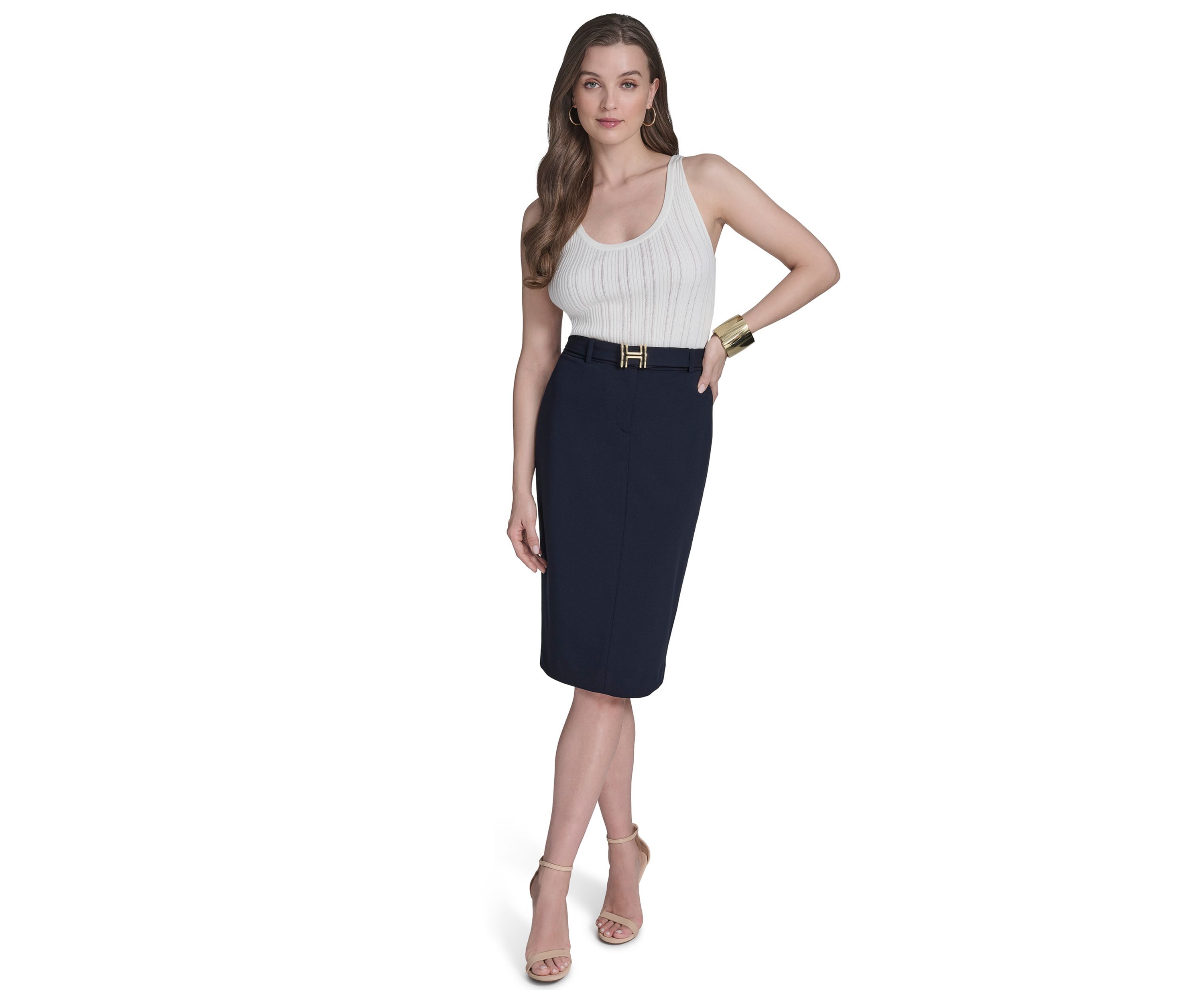 Womens Snap Belt Pencil Skirt