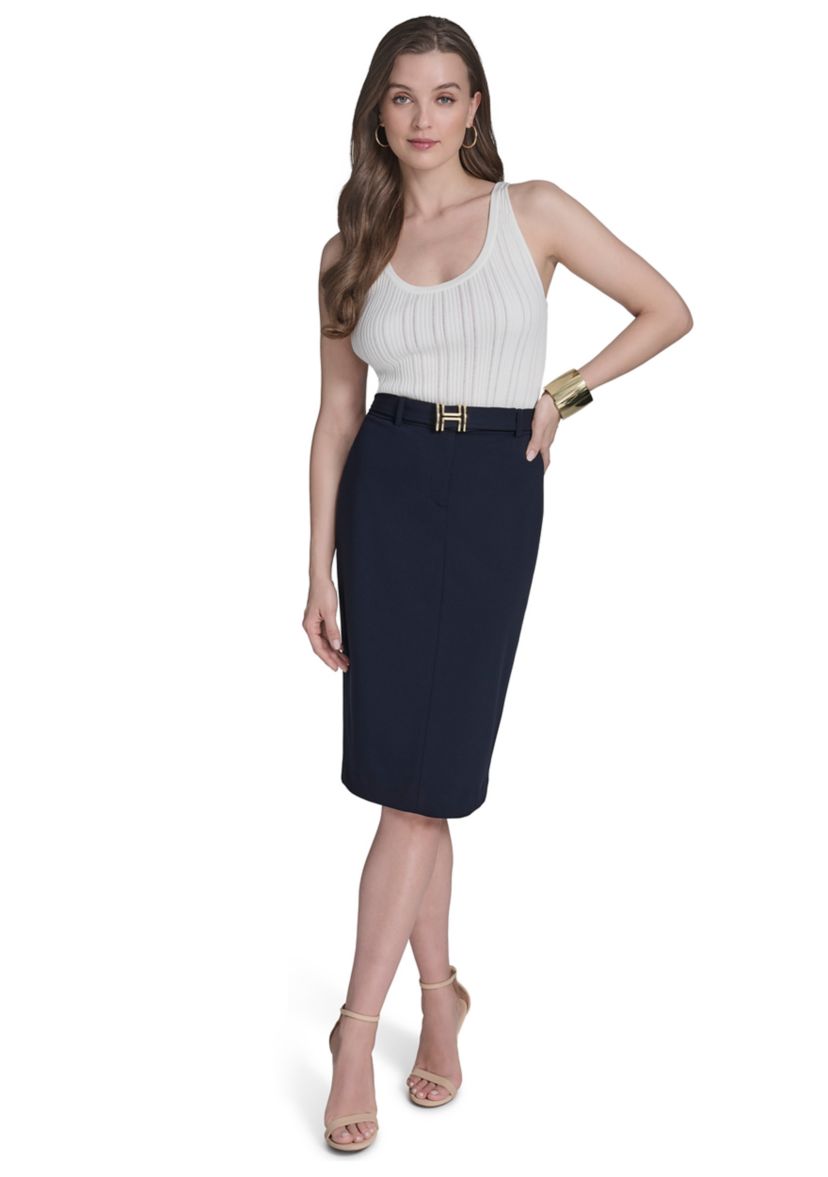 Womens Snap Belt Pencil Skirt
