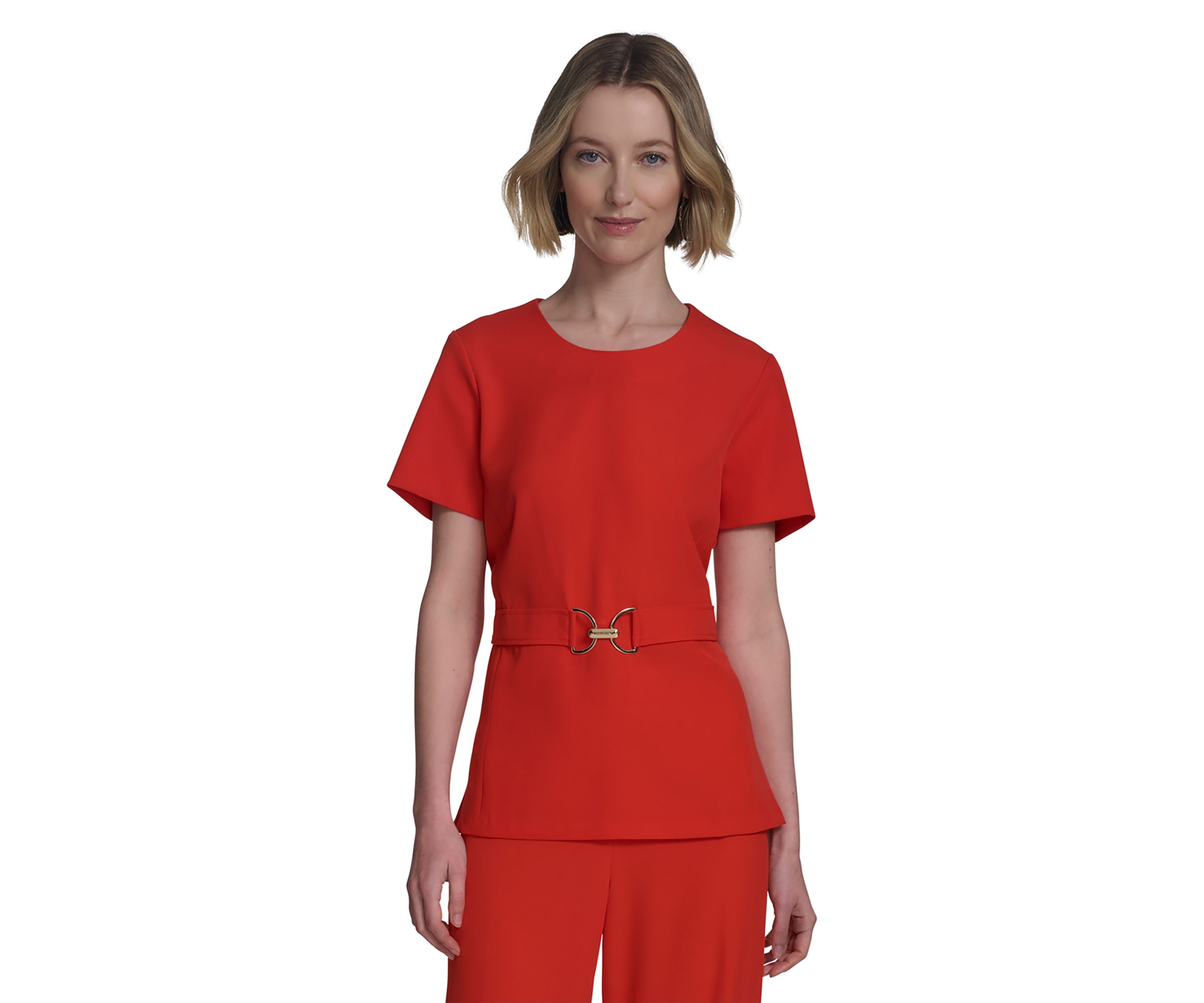 Womens Horsebit Buckle Belted Top