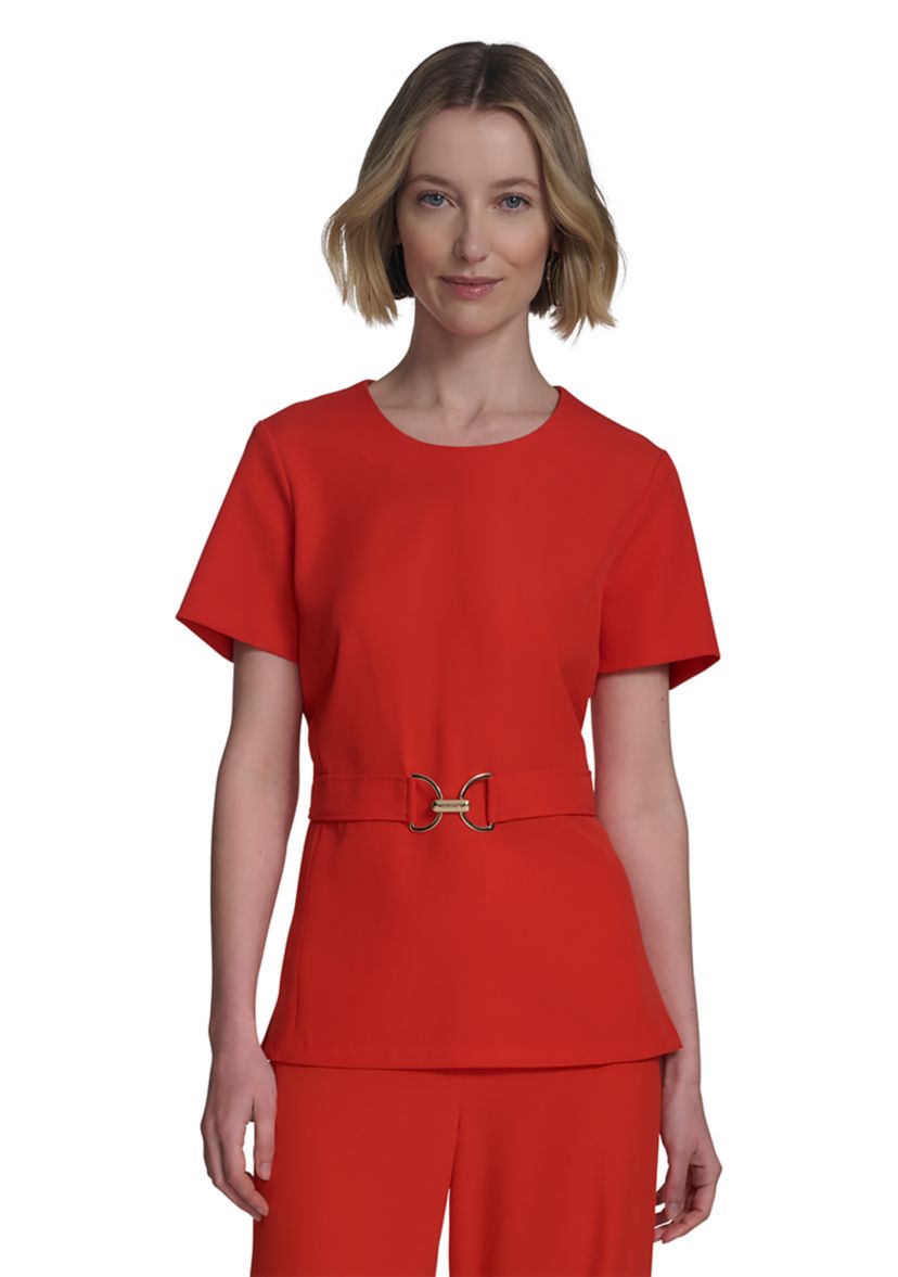 Womens Horsebit Buckle Belted Top