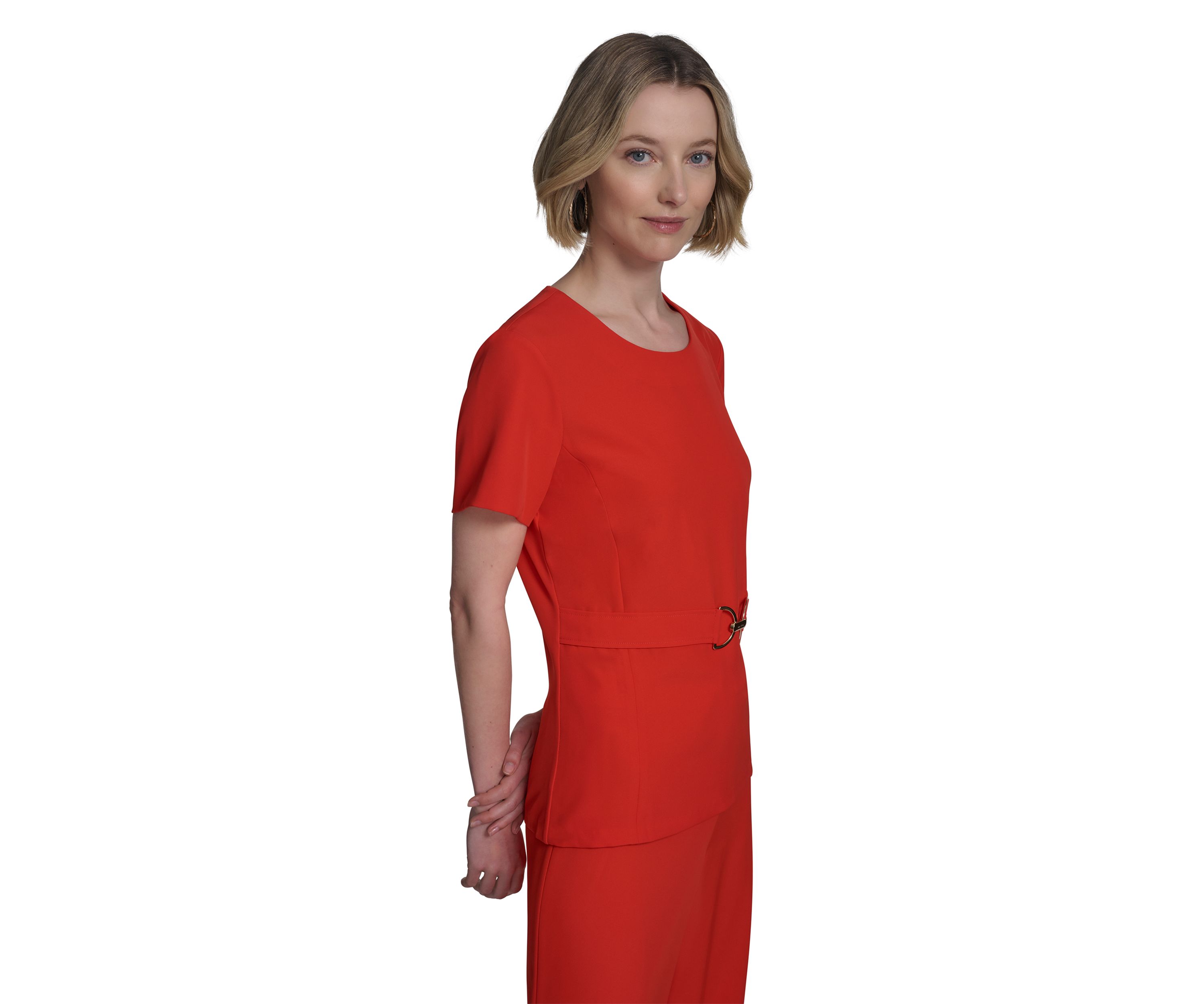 Womens Horsebit Buckle Belted Top