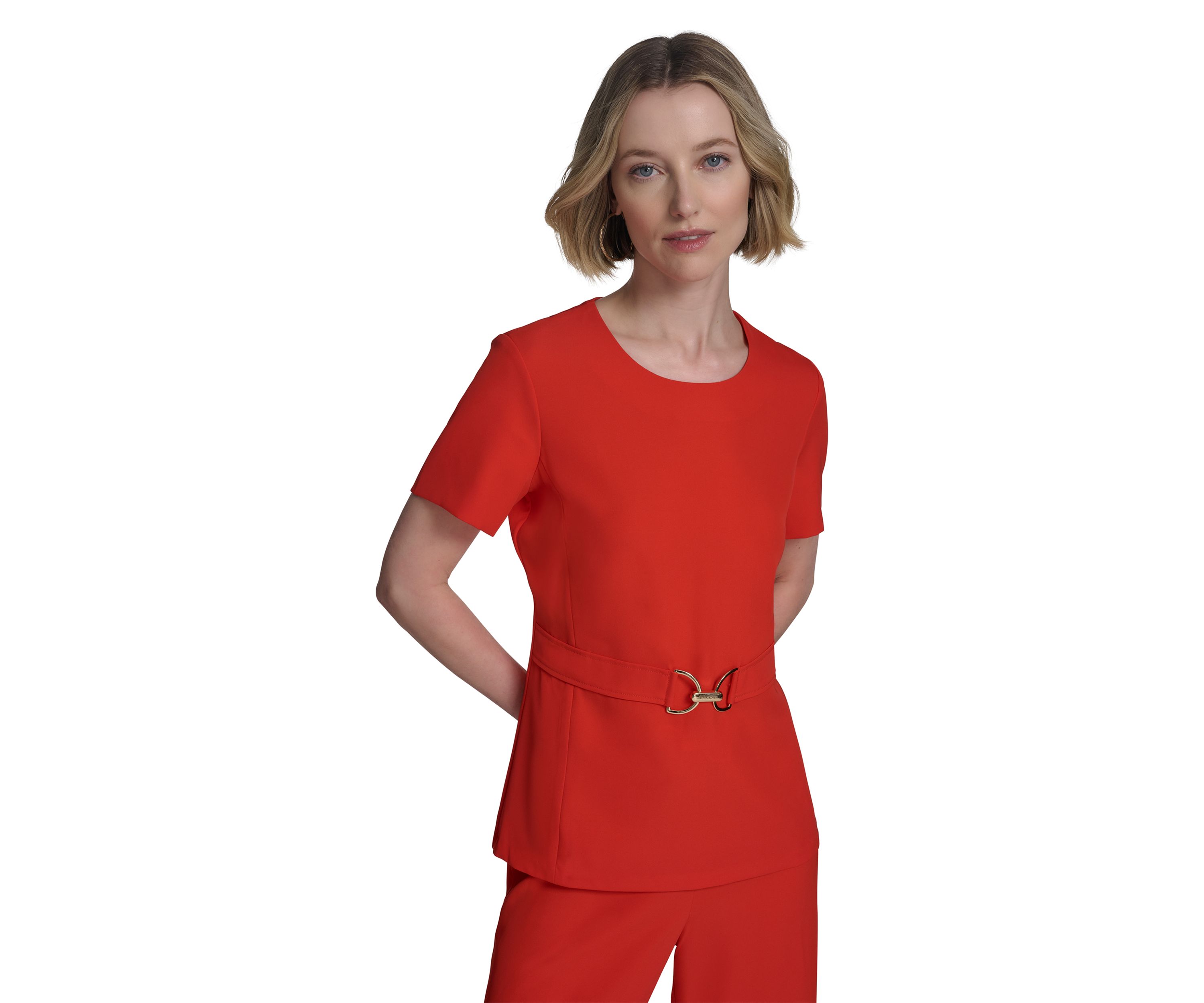 Womens Horsebit Buckle Belted Top