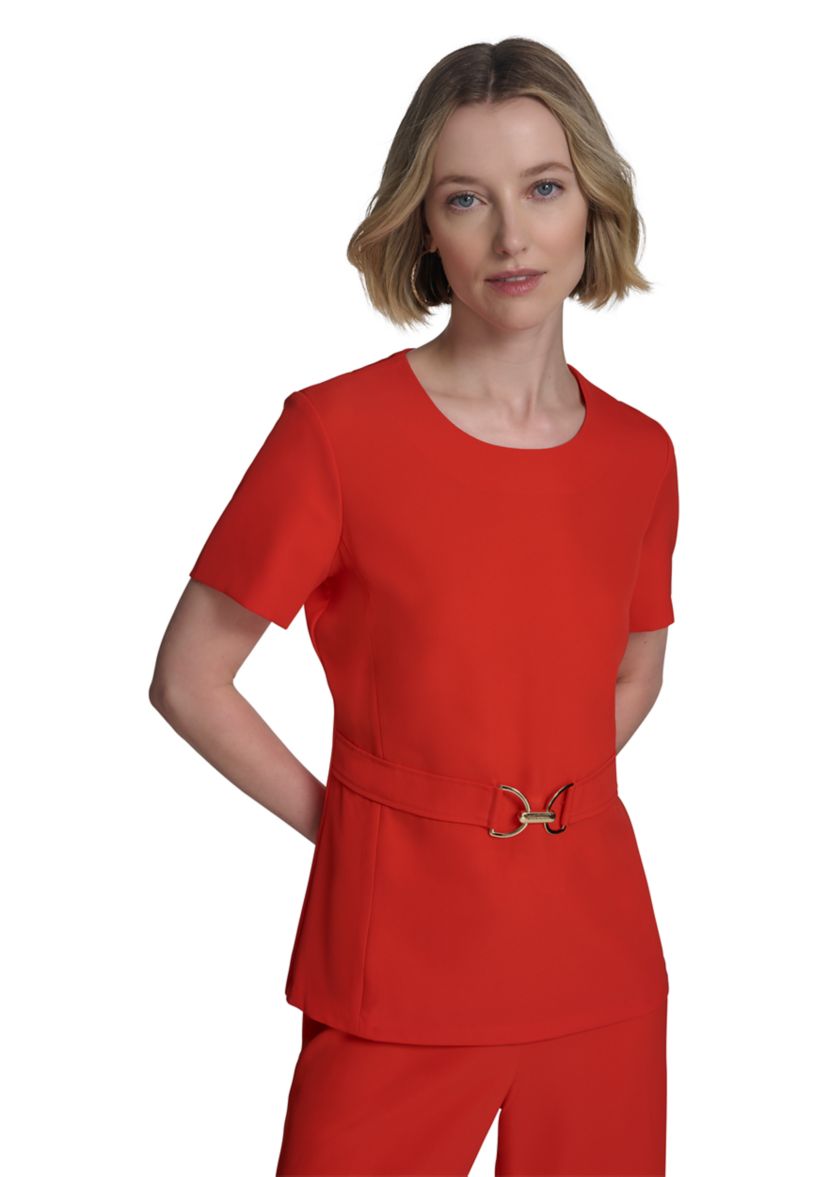 Womens Horsebit Buckle Belted Top