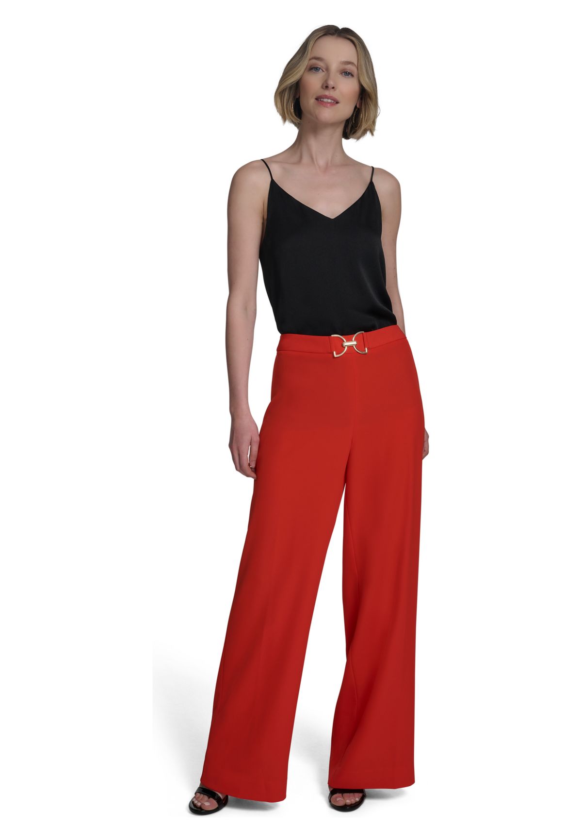 Womens Hardware Front Wide Leg Pants
