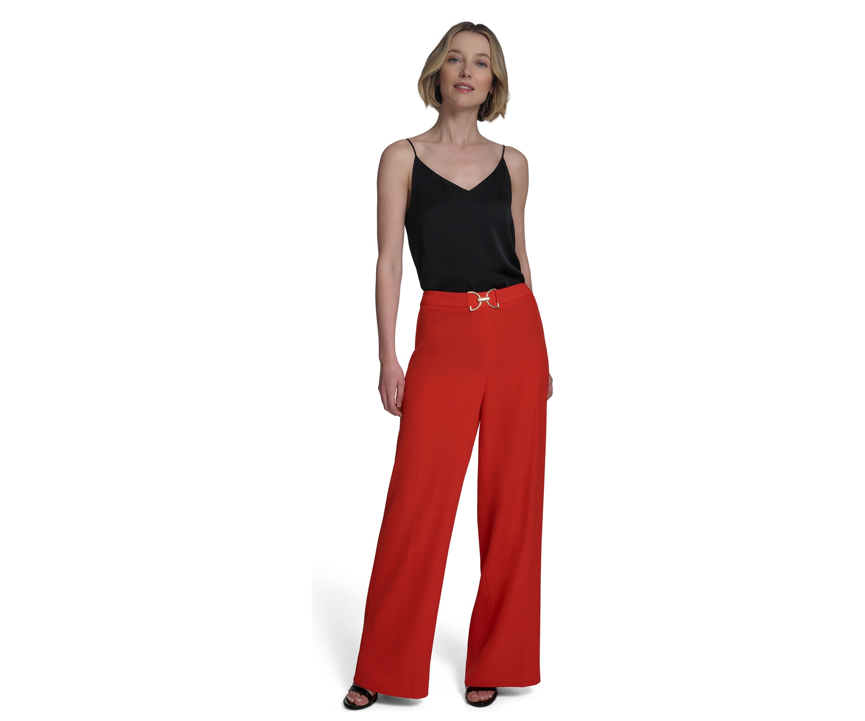 Womens Hardware Front Wide Leg Pants
