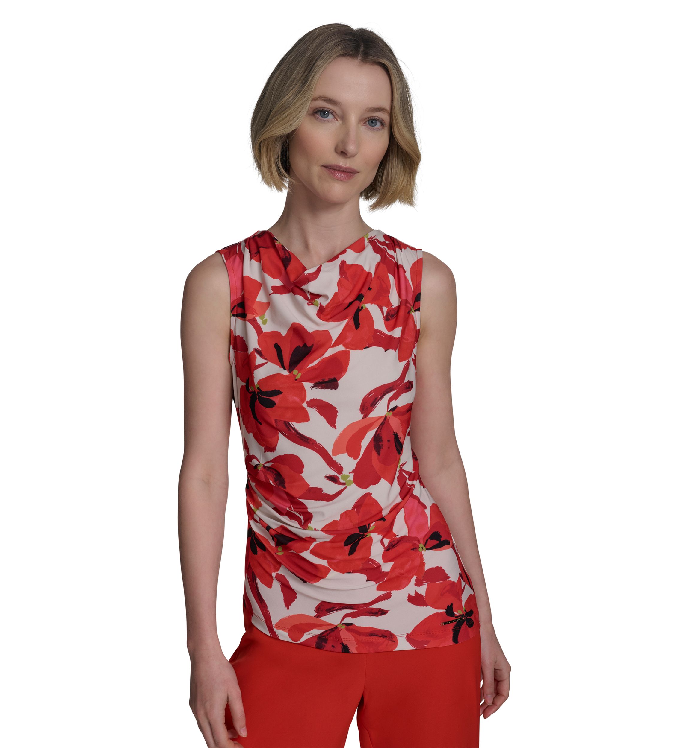 Womens Printed Cowl Neck Top