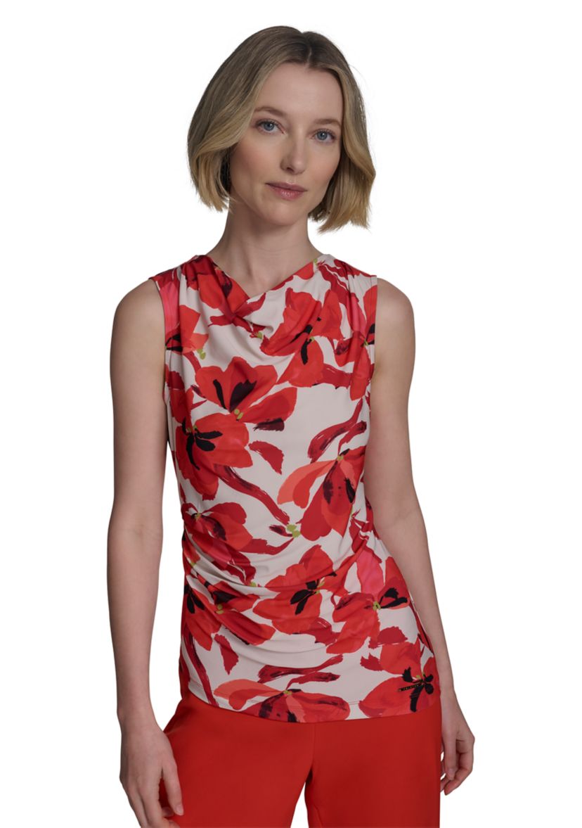 Womens Printed Cowl Neck Top