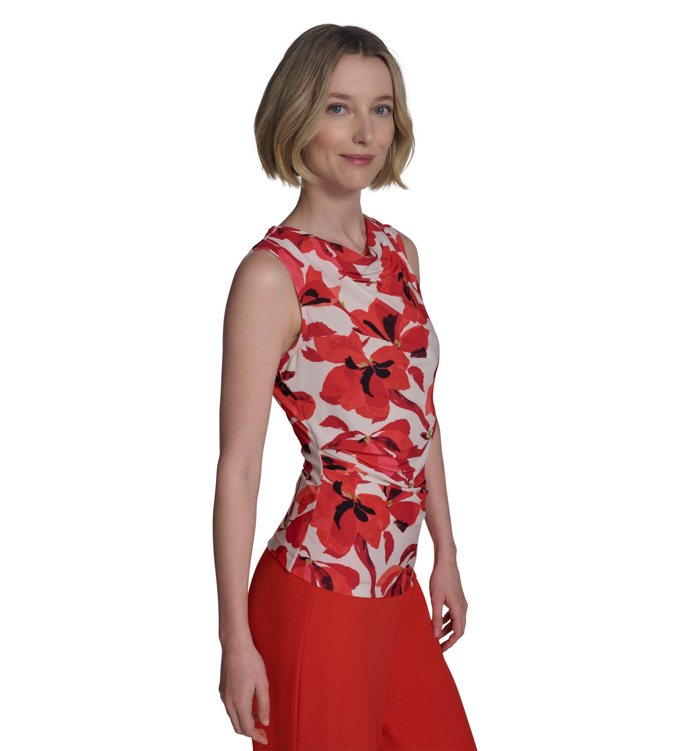 Womens Printed Cowl Neck Top