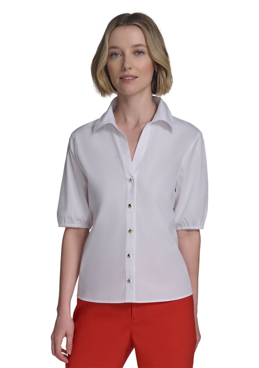 Womens Cinched Button Front Top