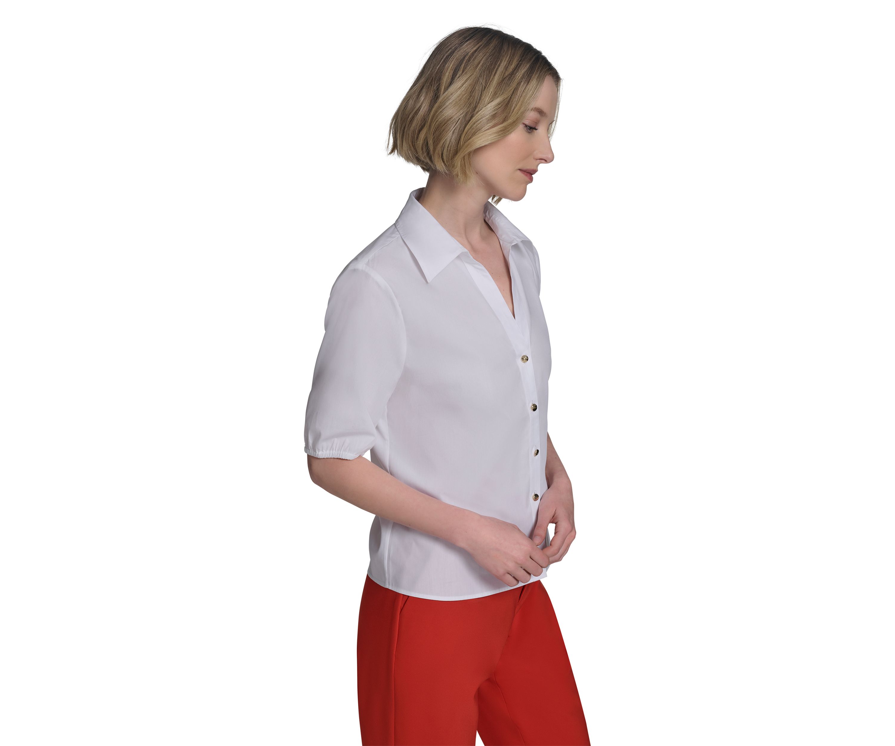 Womens Cinched Button Front Top