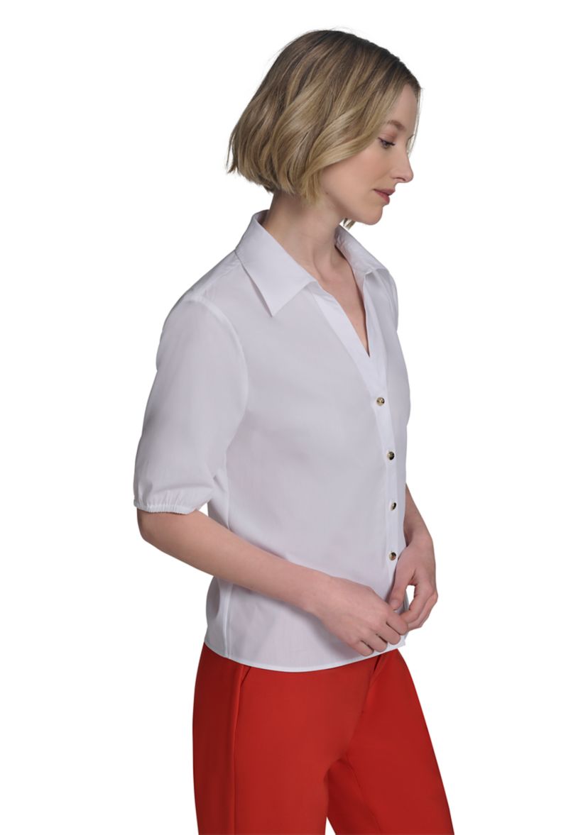 Womens Cinched Button Front Top